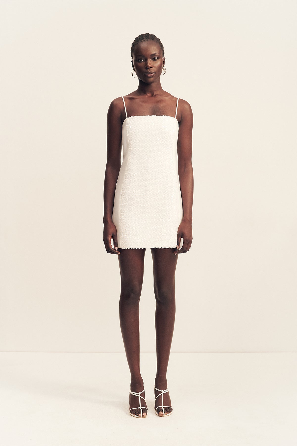 Shona Joy Eluna Panelled Sequin Mini Dress in White