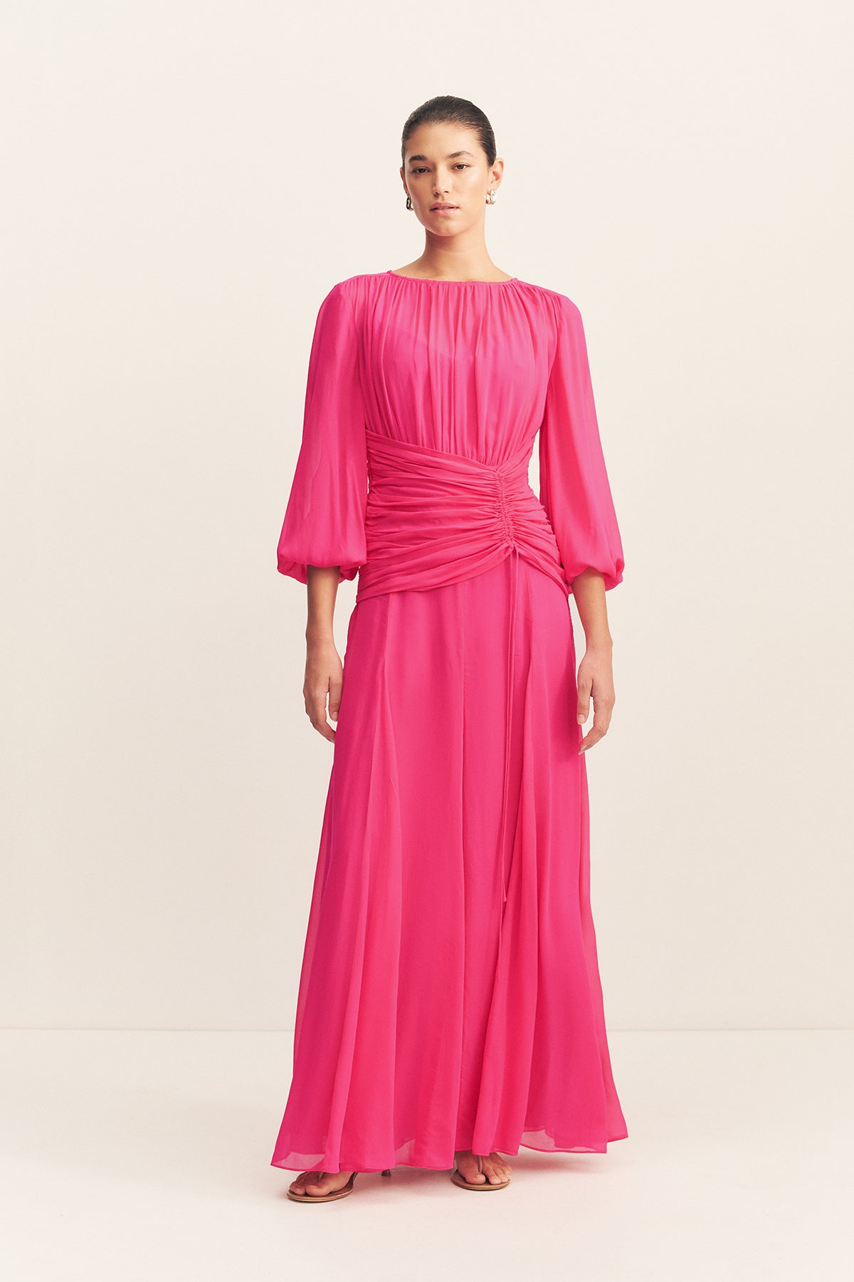 Aylah High Neck Balloon Sleeve Maxi Dress | Fuchsia | Dresses
