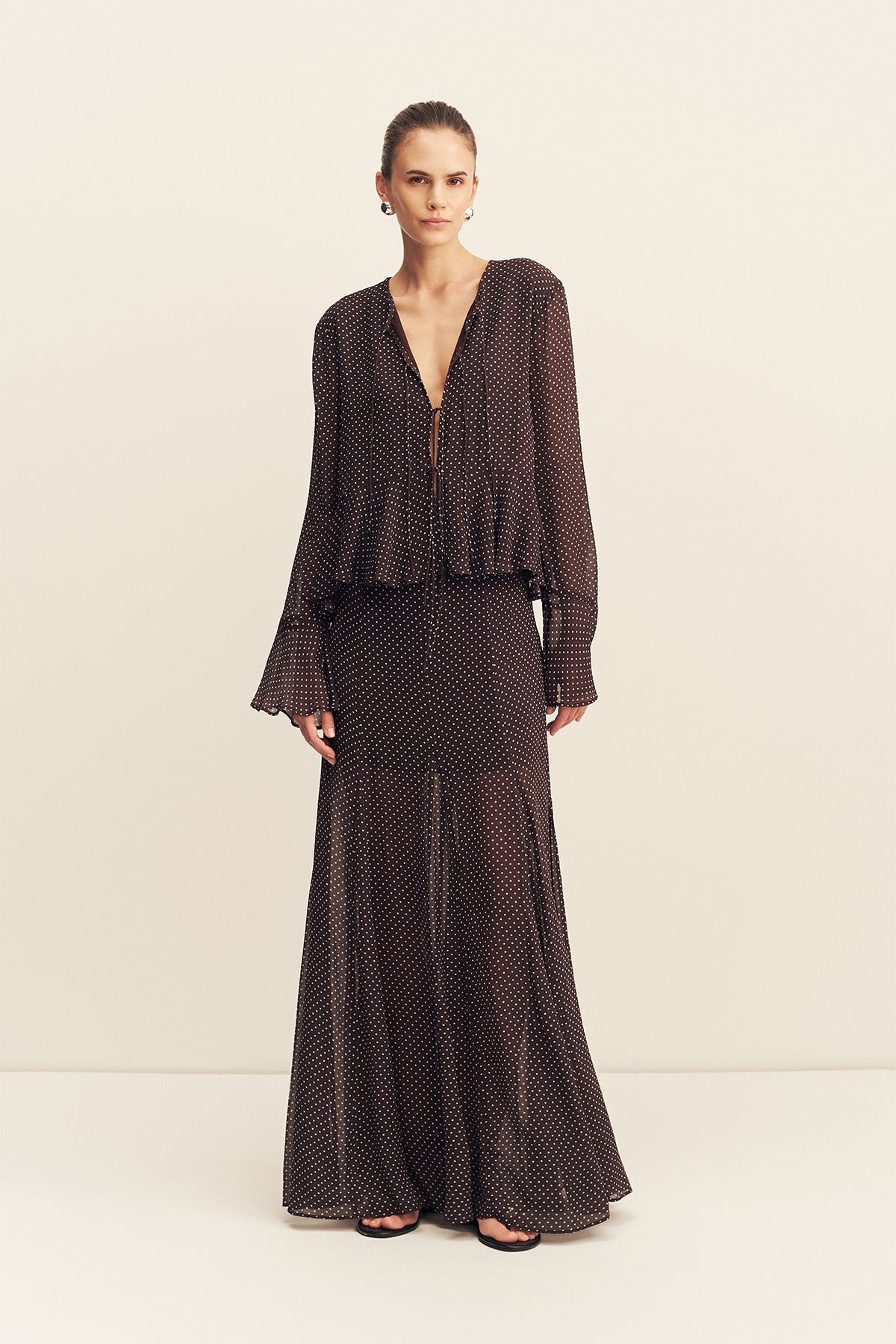 Maddox Long Sleeve Ruffle Top | Ristretto/Sky | Tops | Shona Joy