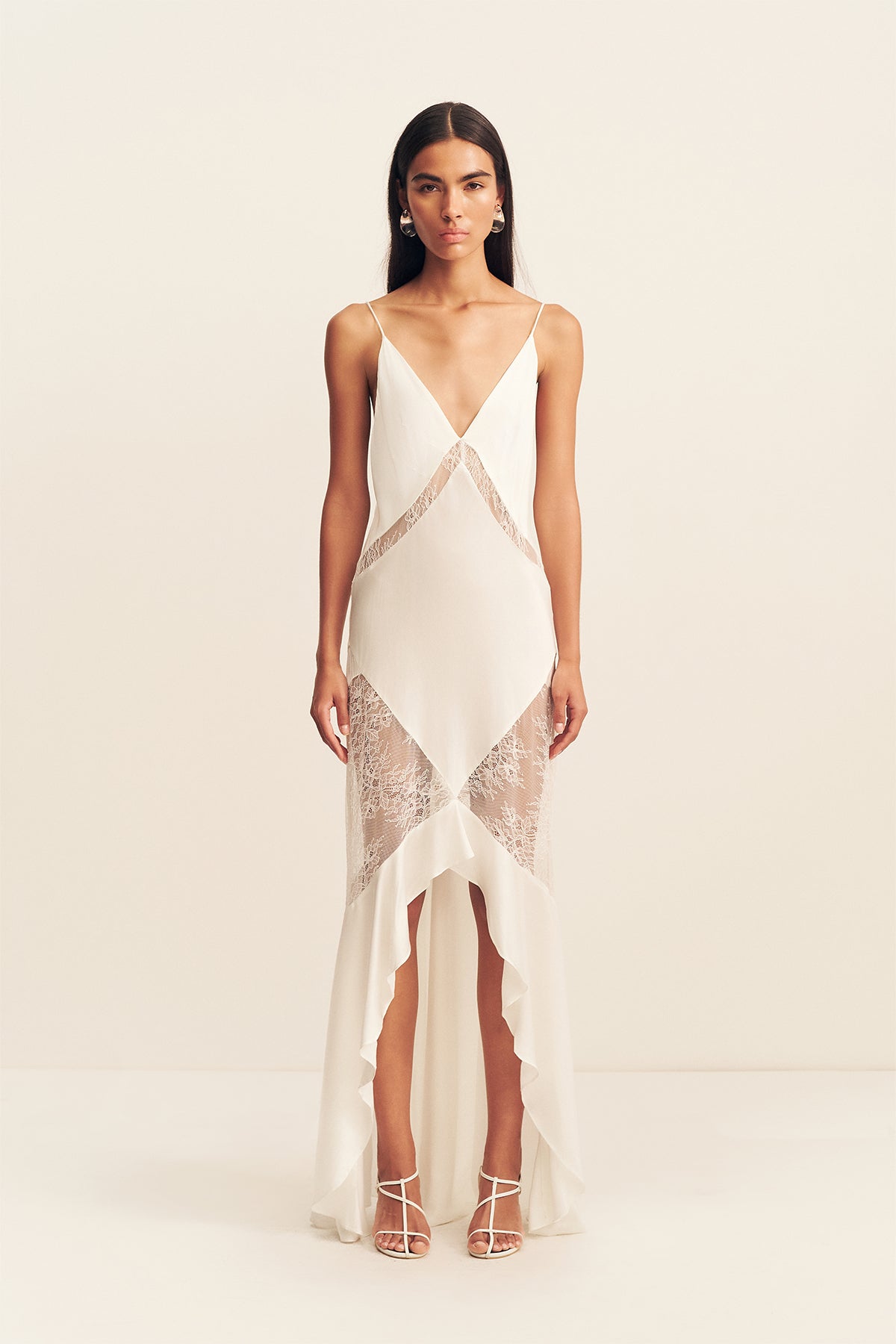 fontana high low ruffle lace maxi dress Eyelet Lace Halter High Low Tiered Maxi Dress