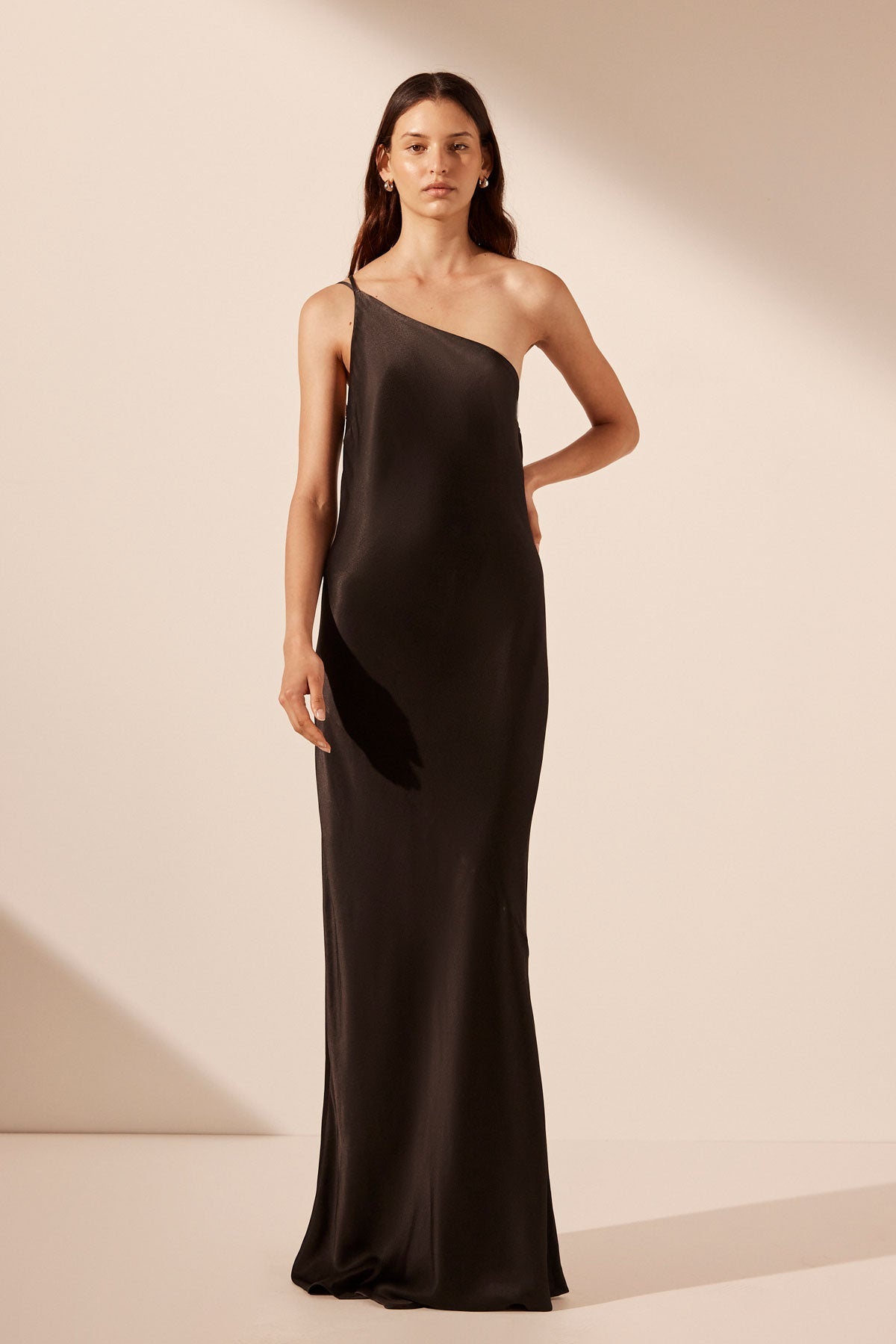 La Lune One Shoulder Cowl Back Maxi Dress Black Dresses