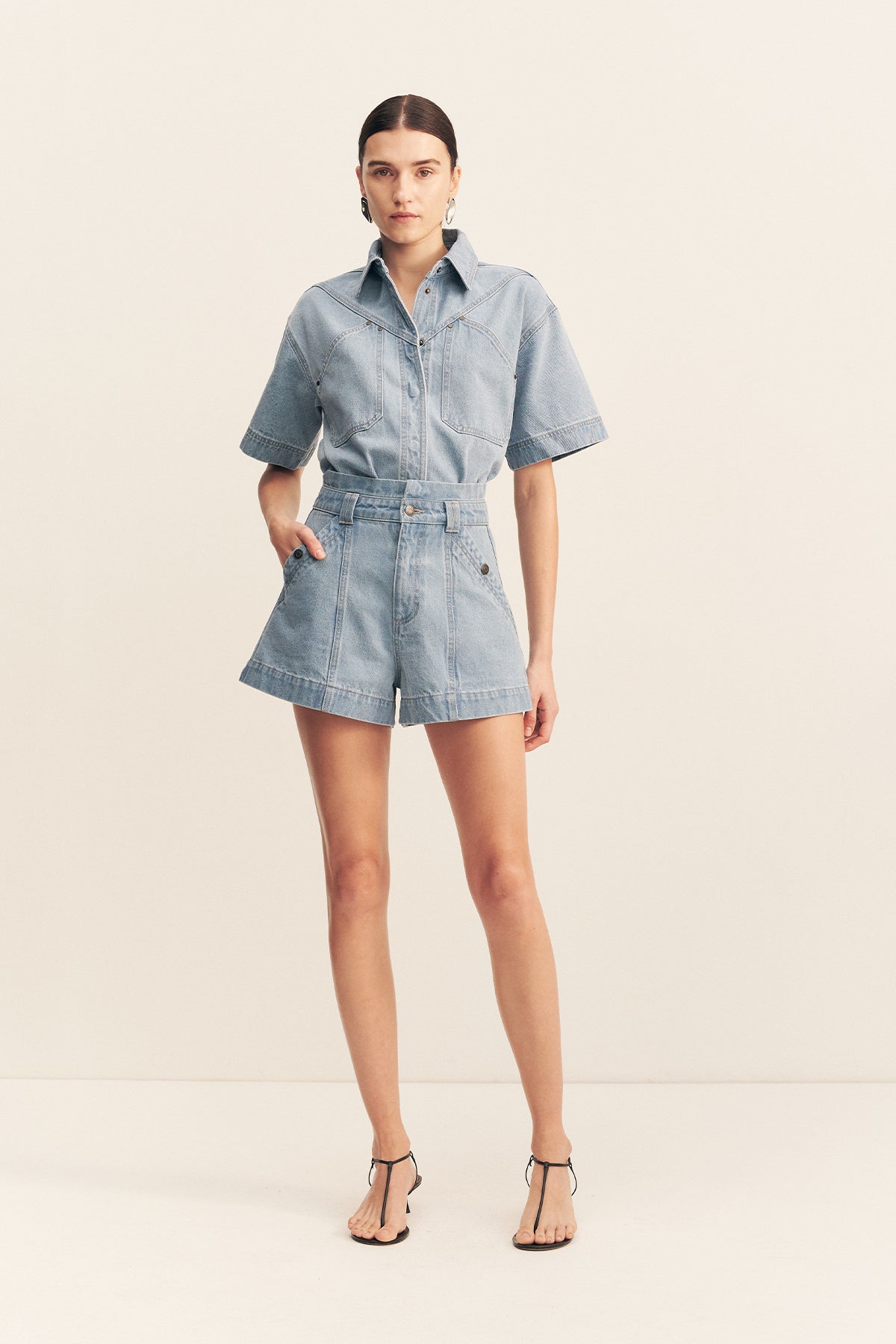 Stella High Waisted Flared Short | Mid Blue | Shorts | Shona Joy