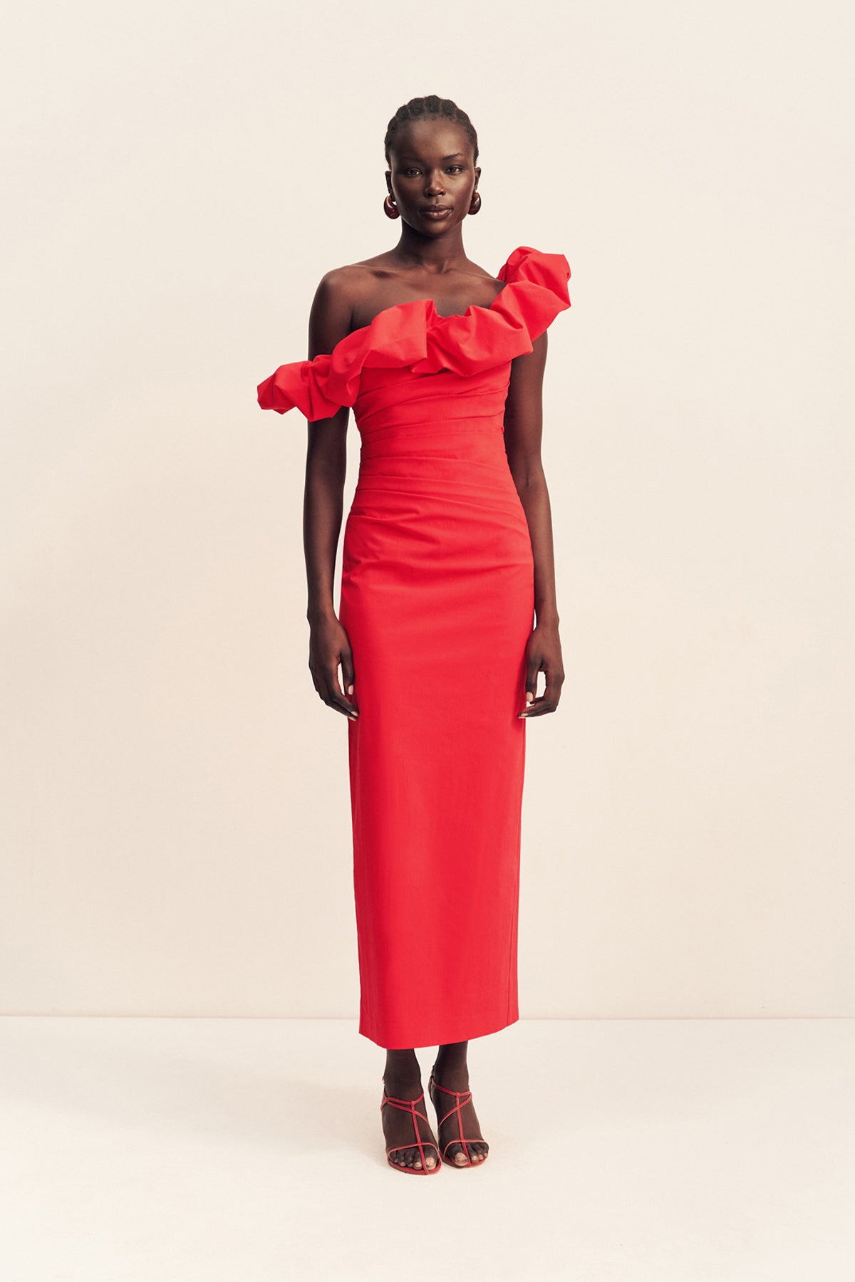Shona Joy - Campbell Ruffle Draped Maxi Dress - Goji - Bridesmaids Dress Shona Joy - Campbell Ruffle Draped Maxi Dress - Goji - Bridesmaids Dress