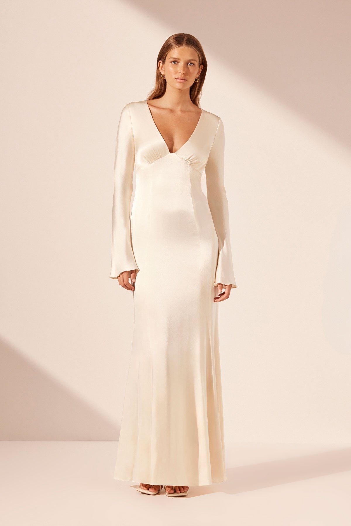 LA LUNE PLUNGED PANELLED MAXI DRESS CREAM DRESSES SHONA JOY