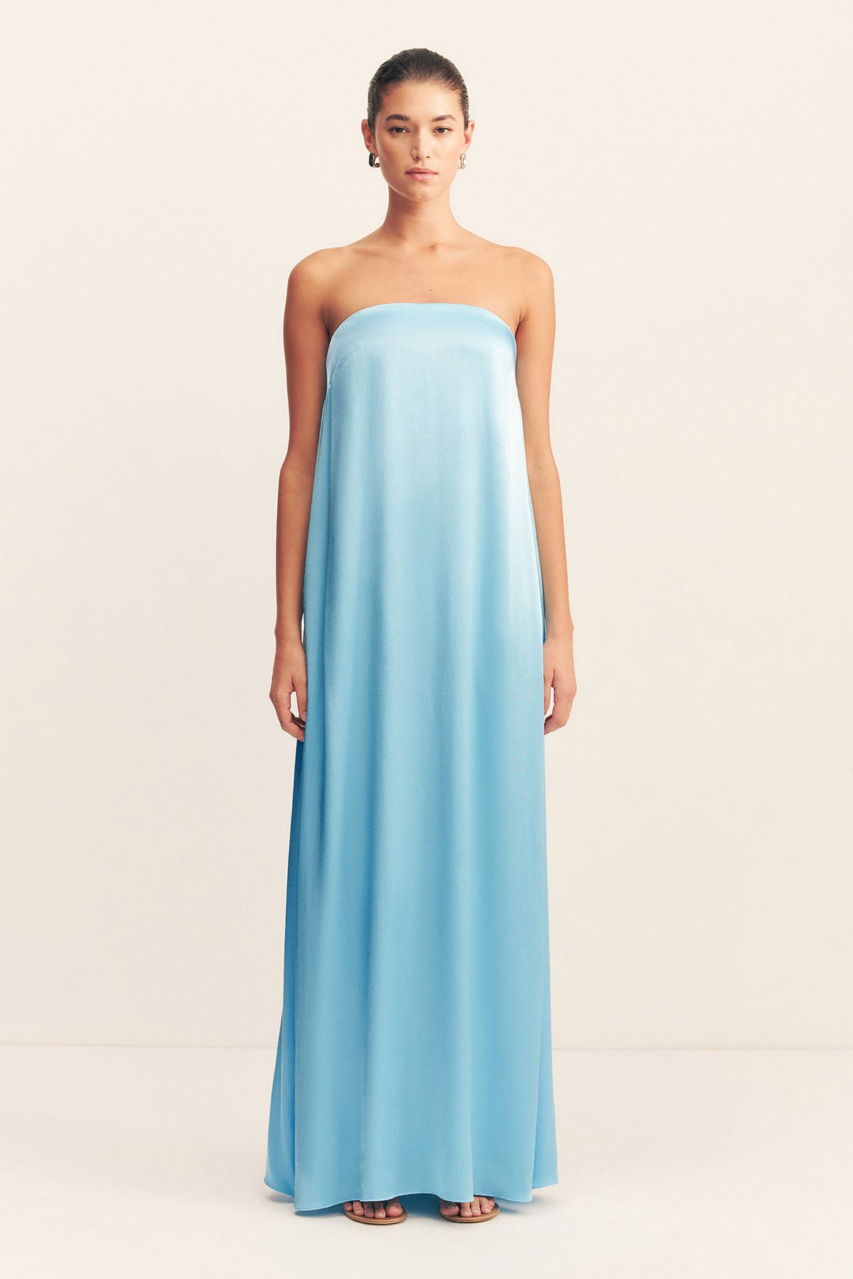 shona joy la lune strapless column satin maxi dress Shona Joy - La Lune Strapless Column Maxi Dress - Cream