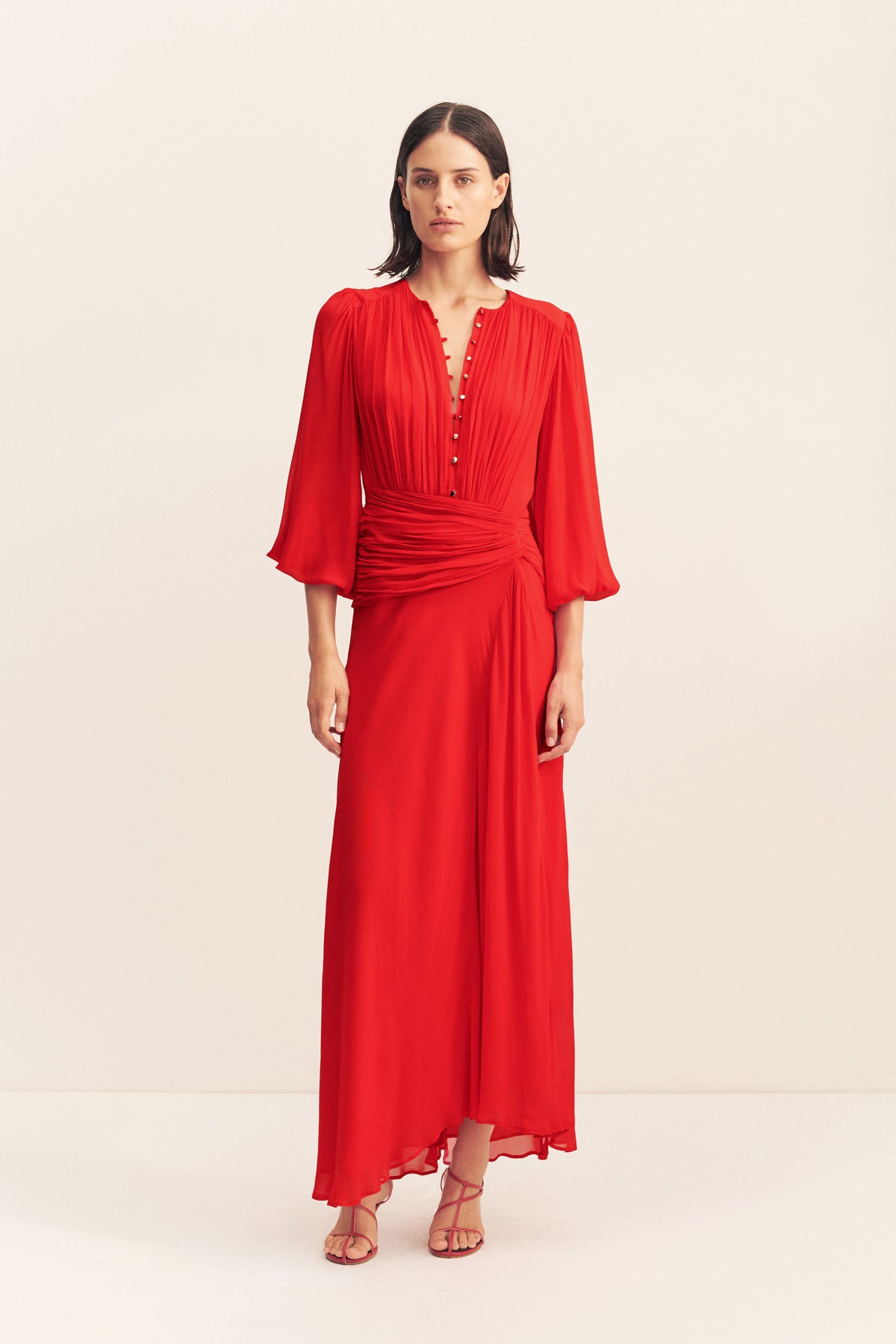 Romy High Neck Balloon Sleeve Maxi Dress | Chilli | Dresses