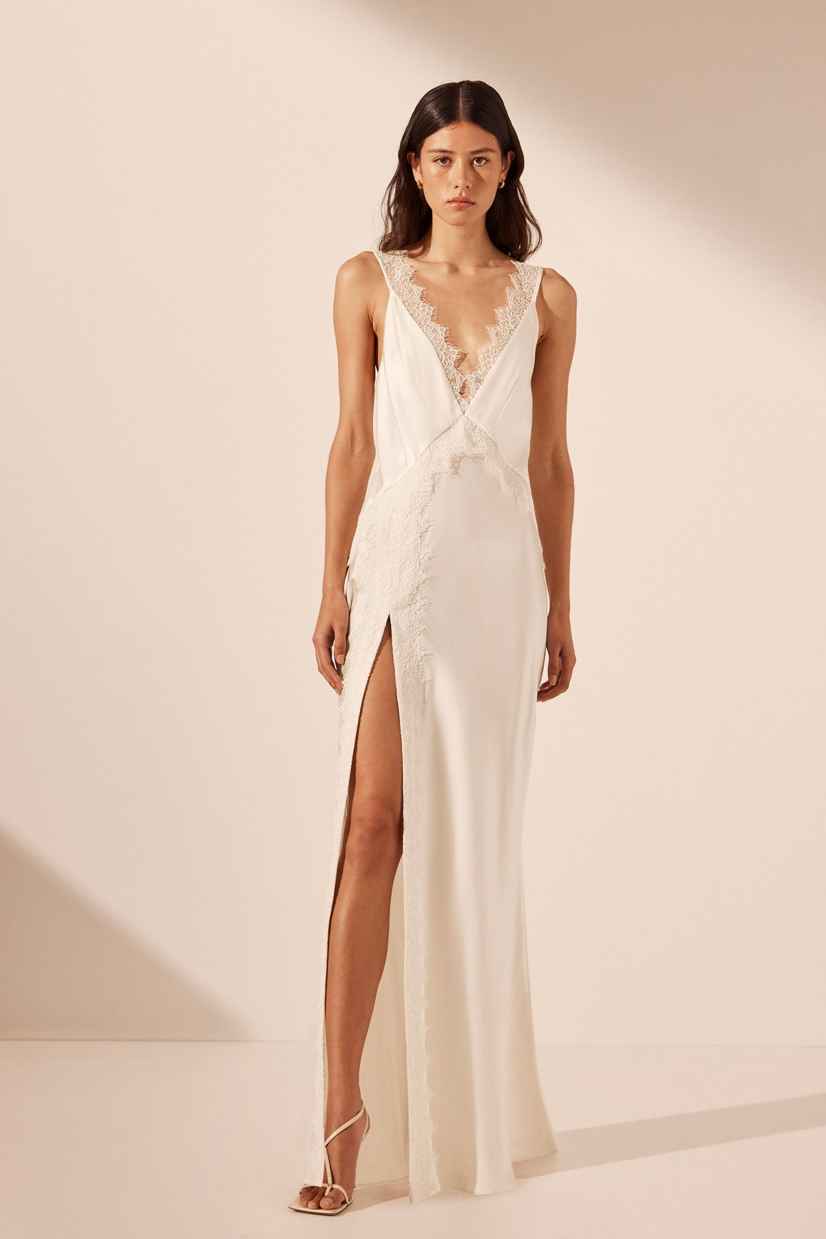 La Lune Cumulus Silk Lace Strap Split Maxi Dress | Ivory | Dresses | Shona  Joy