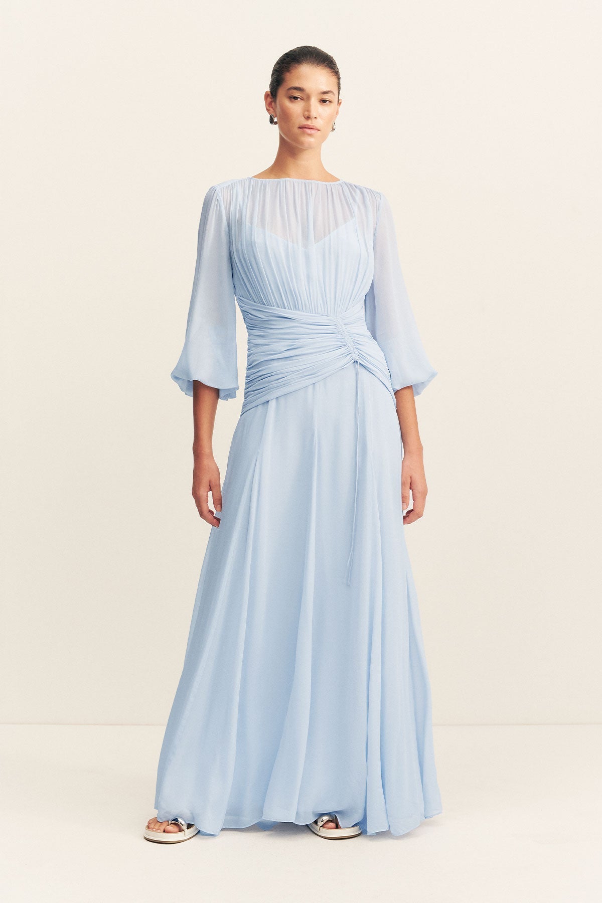 Shona Joy - Emory High Neck Balloon Sleeve Maxi Dress - Arcadian Blue Shona Joy - Emory High Neck Balloon Sleeve Maxi Dress - Arcadian Blue
