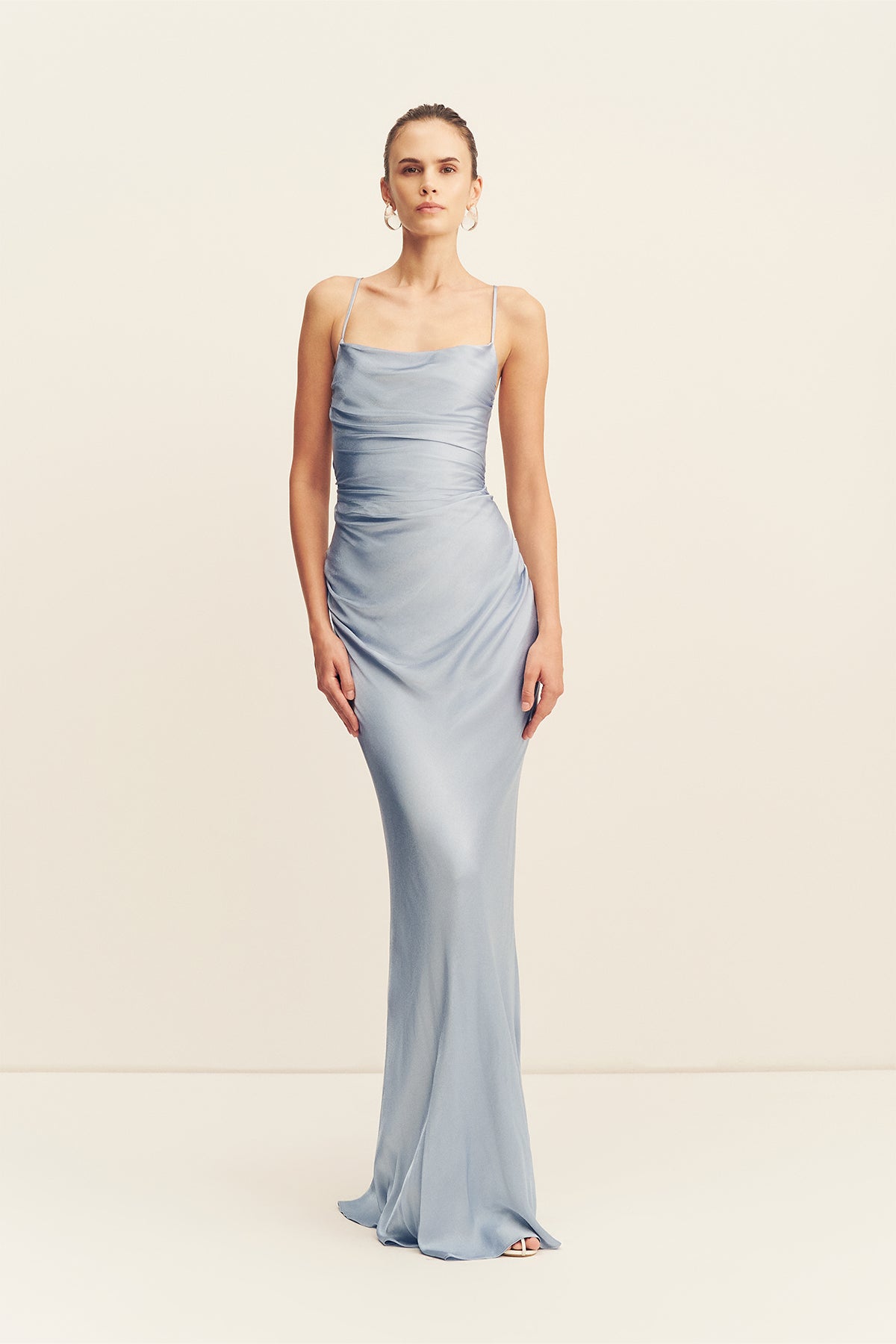 knee length dresses for ladies Vara Satin Maxi Wrap Dress - Dusty Blue main image 1