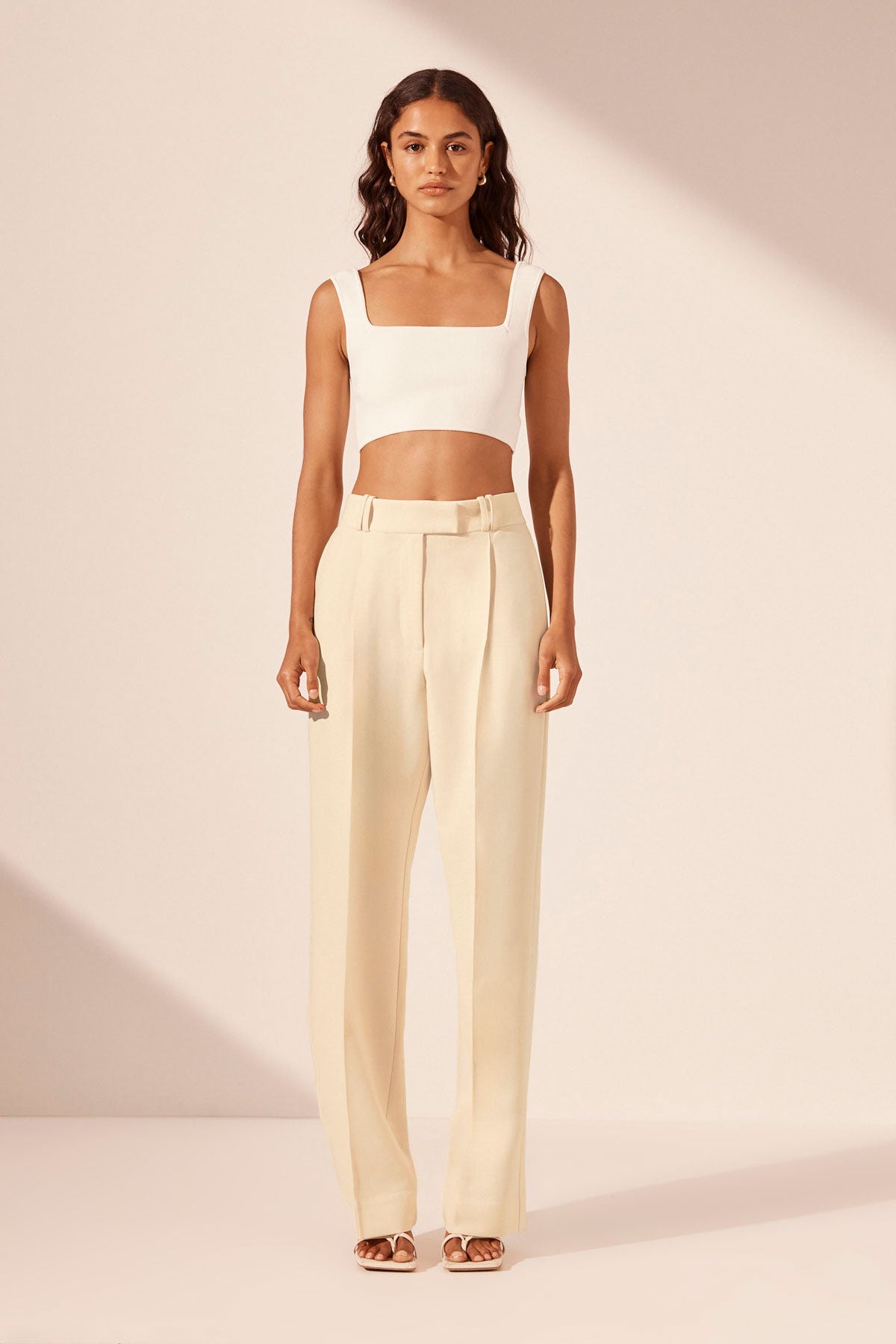 Basic Square Neck Crop Top, Ivory, Tops