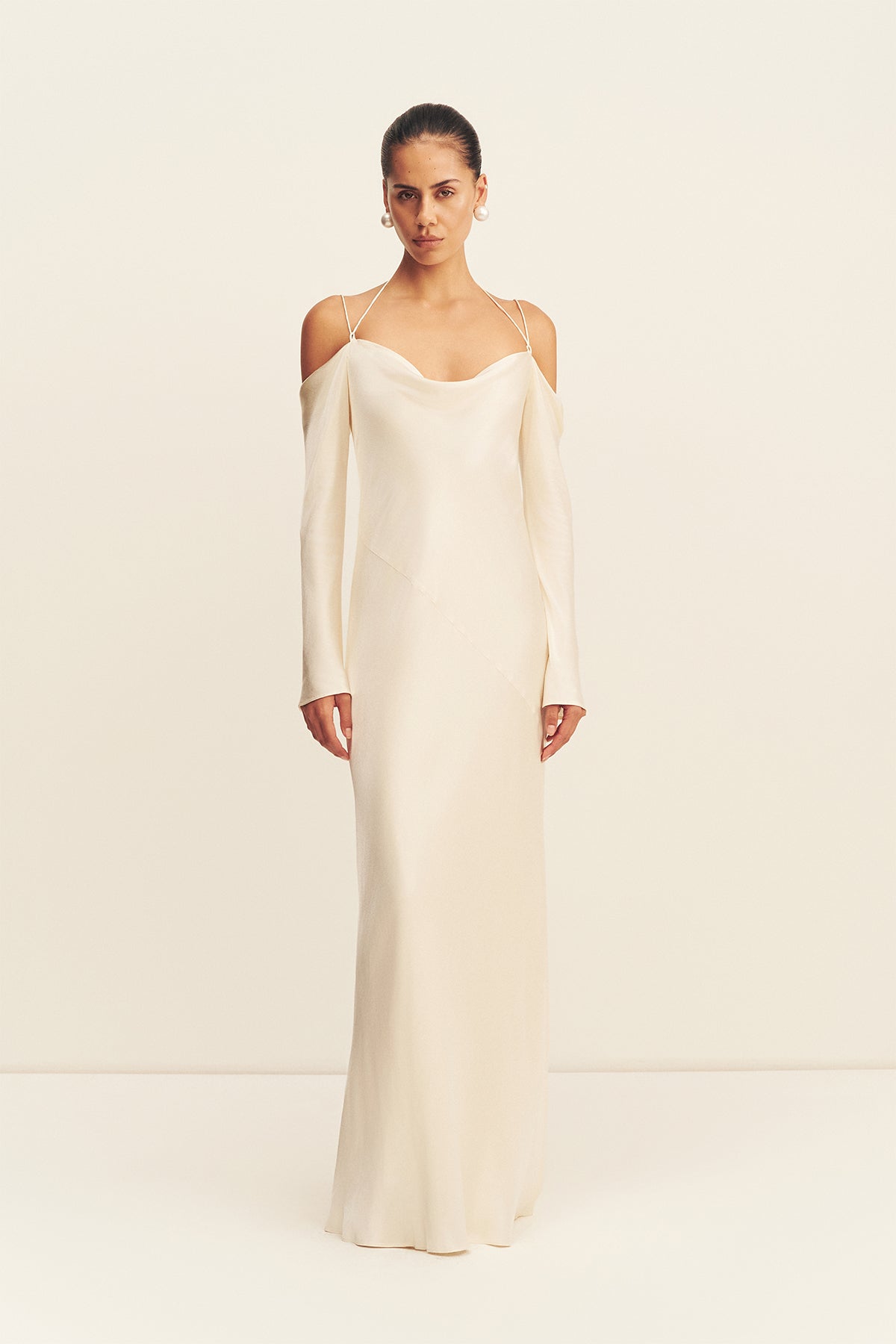 Shona Joy La Lune Off Shoulder Tie Maxi Dress in White