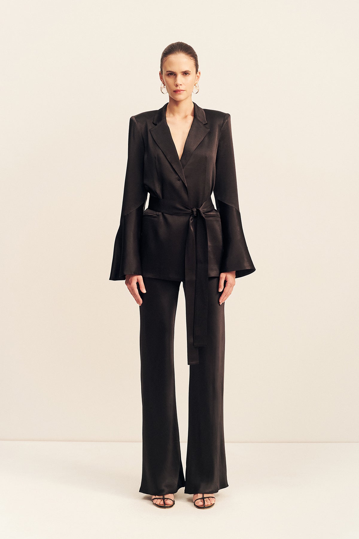 La Lune Flared Sleeve Belted Blazer | Black | Outerwear | Shona Joy Shona Joy US La Lune Flared Sleeve Belted Blazer | Black | Outerwear | Shona Joy Shona Joy US