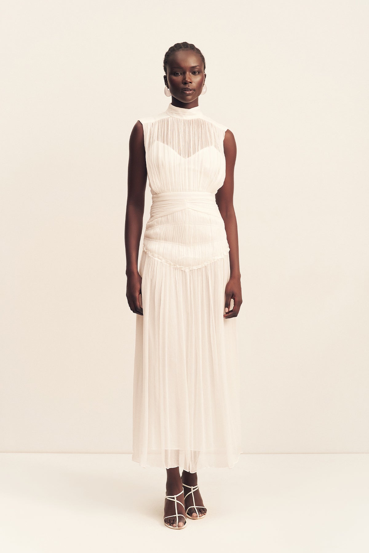 shona joy clemence chiffon high neck midi dress Shona Joy - Clemence High Neck Maxi Dress - Ivory