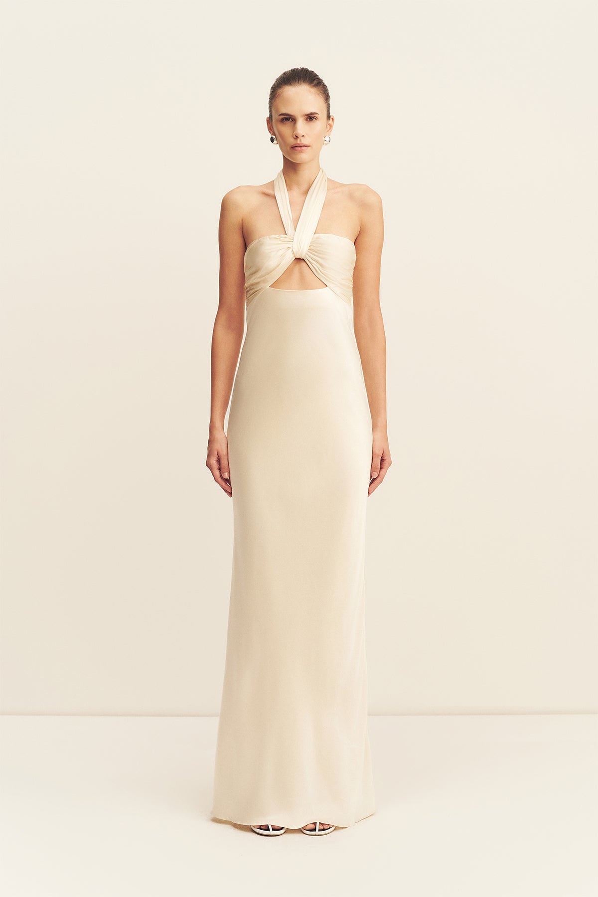 Shona Joy - La Lune Ruched Halter Maxi Dress - Cream - Bridesmaids Dress Shona Joy - La Lune Ruched Halter Maxi Dress - Cream - Bridesmaids Dress