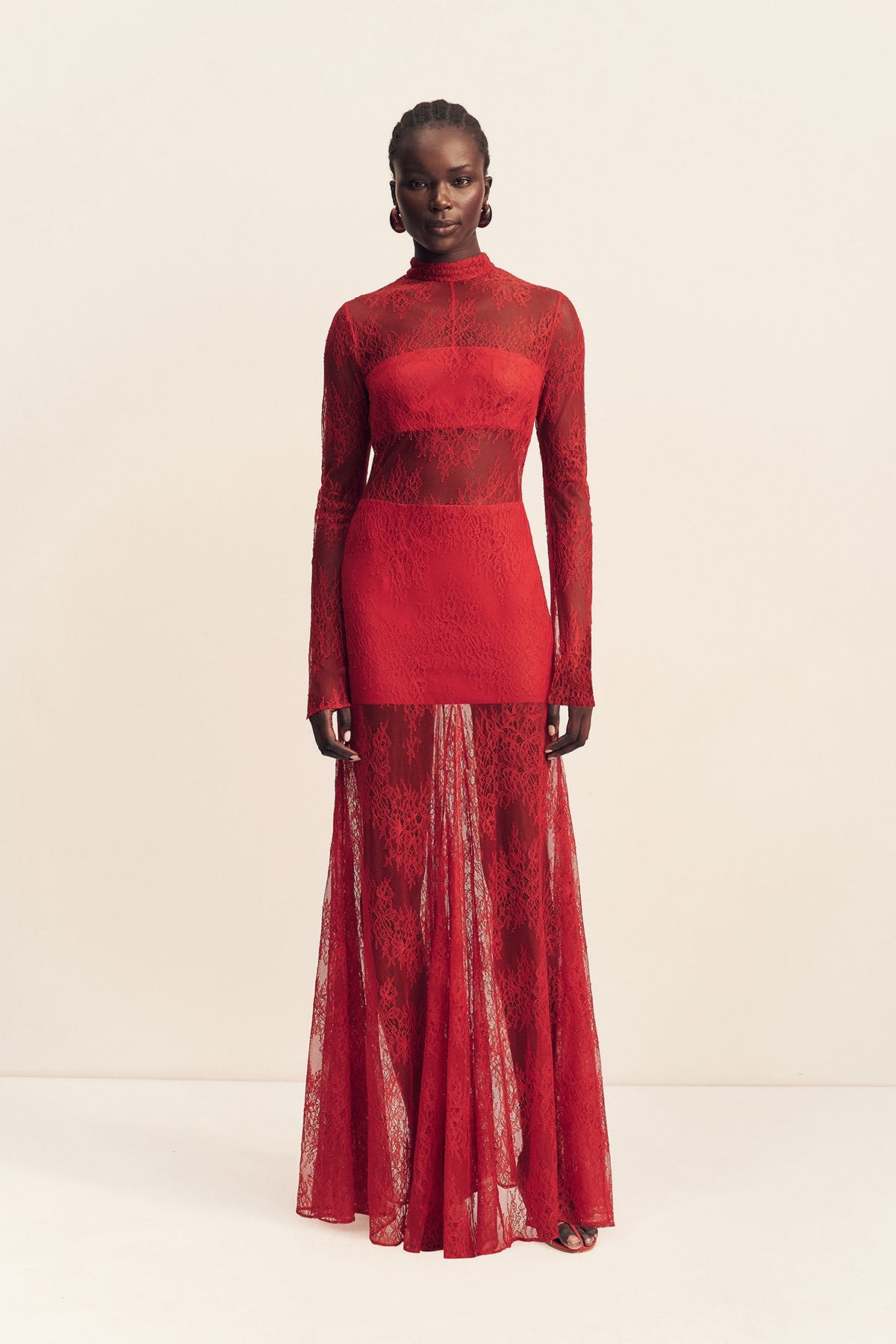 Shona Joy - Labyrinth Lace High Neck Maxi Dress - Cherry Shona Joy - Labyrinth Lace High Neck Maxi Dress - Cherry