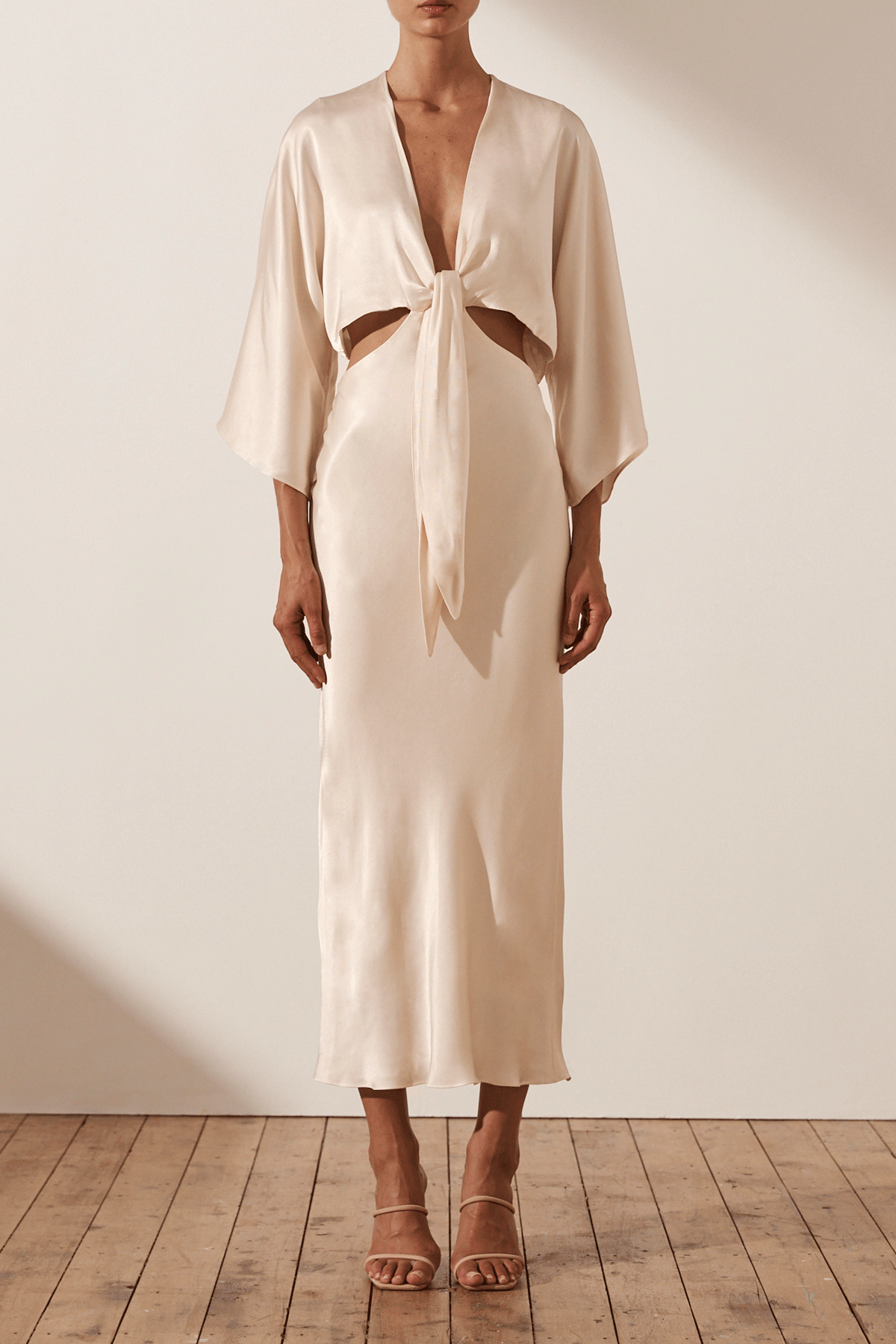 la lune asymmetrical bias cowl mini dress cream Shona Joy - La Lune Asymmetrical Long Sleeve Mini Dress - Cream