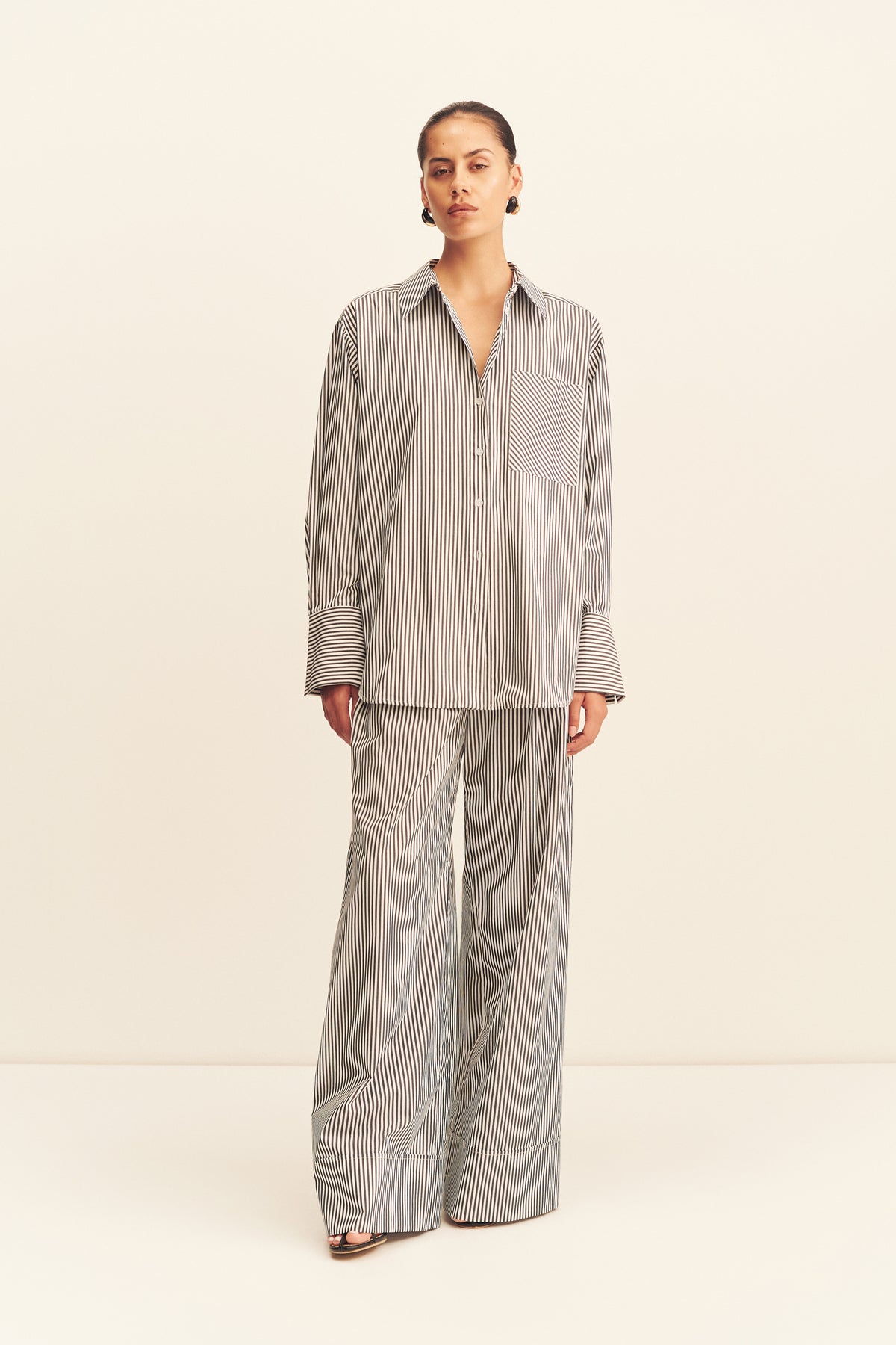 JAYDE OVERSIZED SHIRT | DARK NAVY/IVORY | TOPS | SHONA JOY – Shona