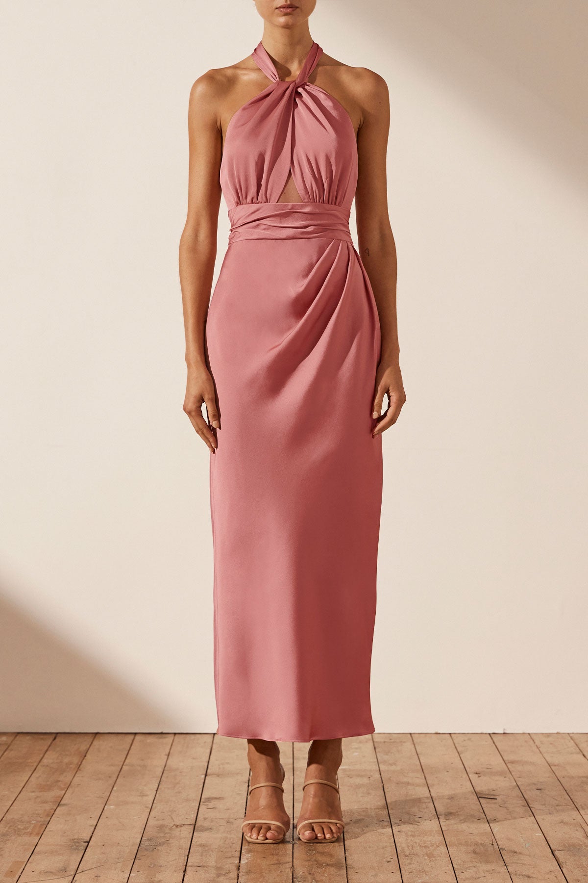 Luxe Gathered Halter Midi Dress | Rose | Dresses | Shona Joy