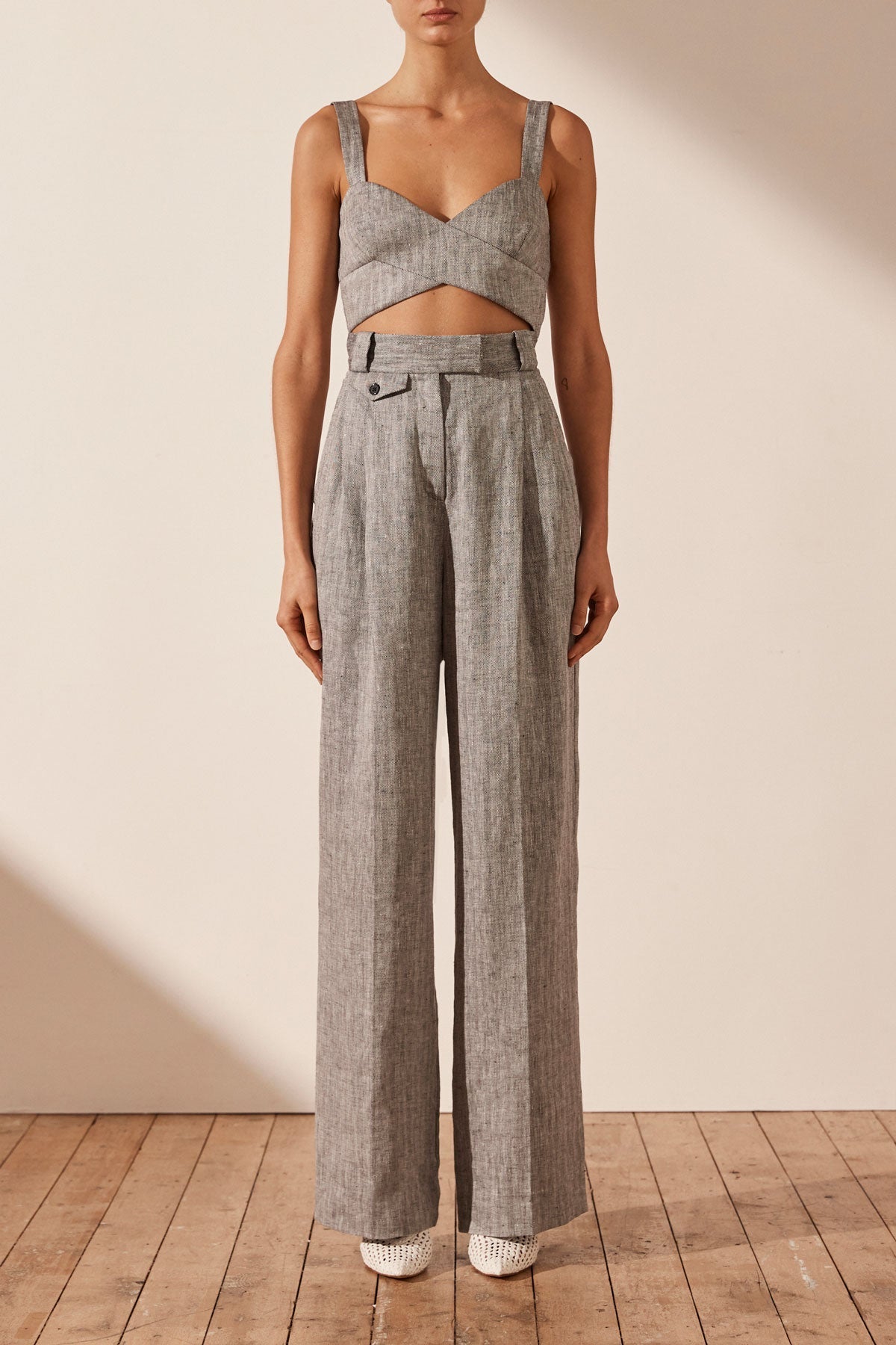 Amanda Linen High Waisted Tailored Pant | Ash | Pants | Shona Joy