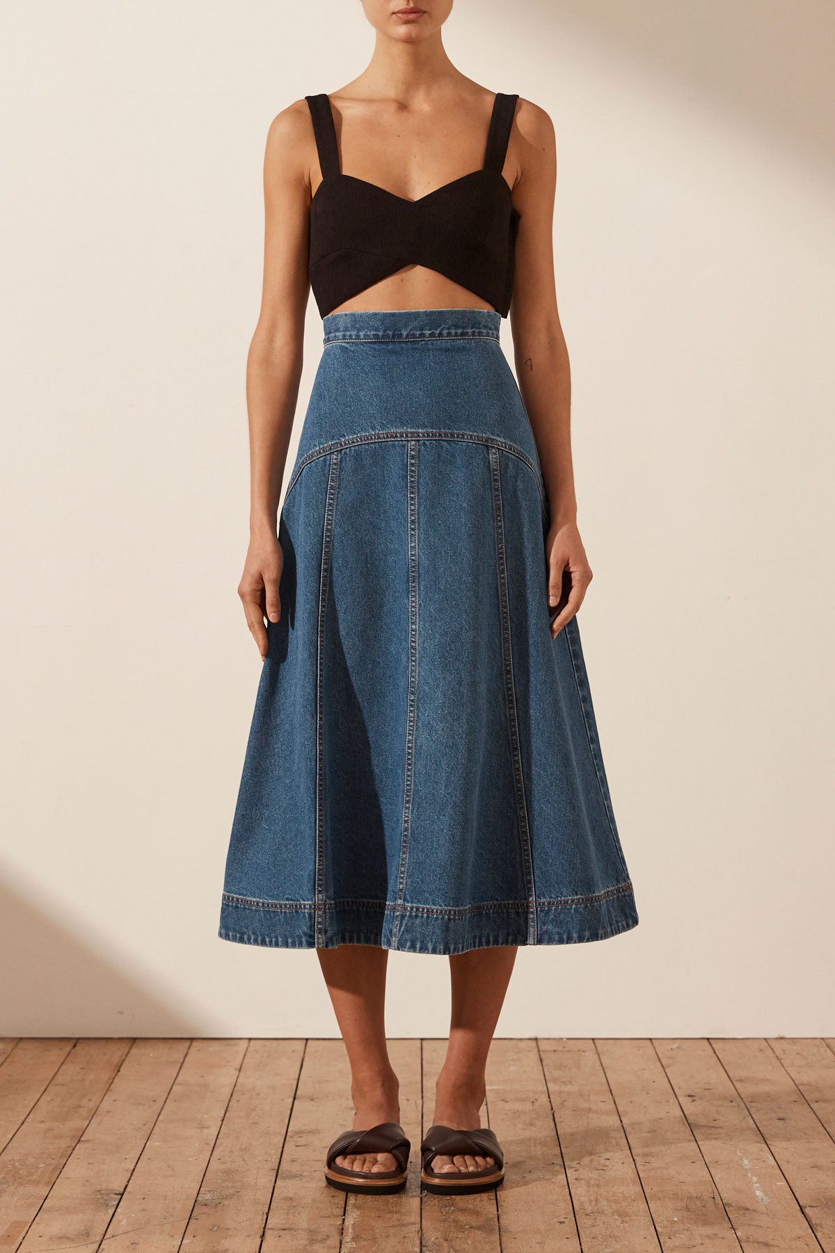 Flared skirt clearance midi