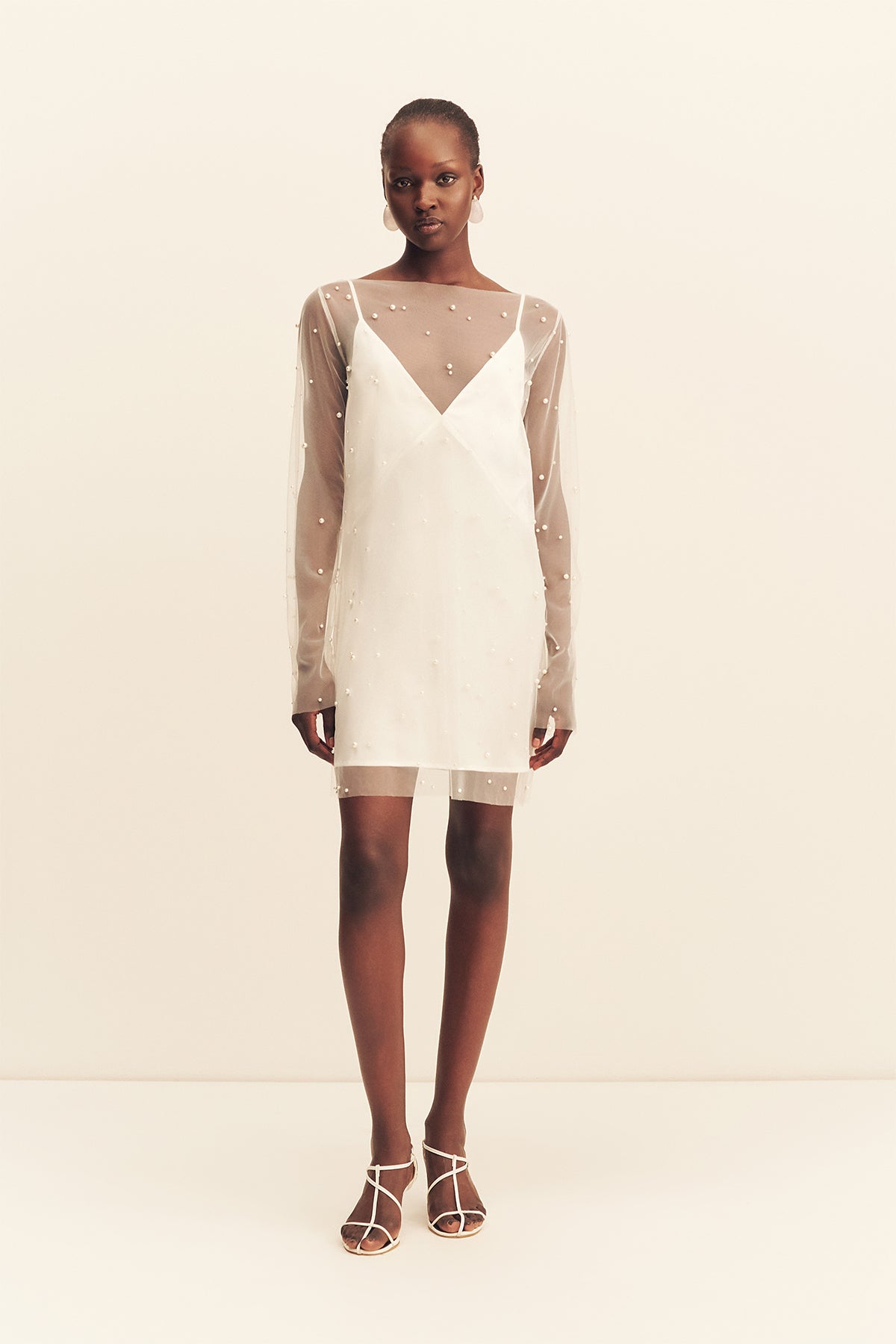 Shona Joy Opaline Sheer Pearl Mini Dress in Ivory - size Aus 6/US 2 Shona Joy Opaline Sheer Pearl Mini Dress in Ivory - size Aus 6/US 2