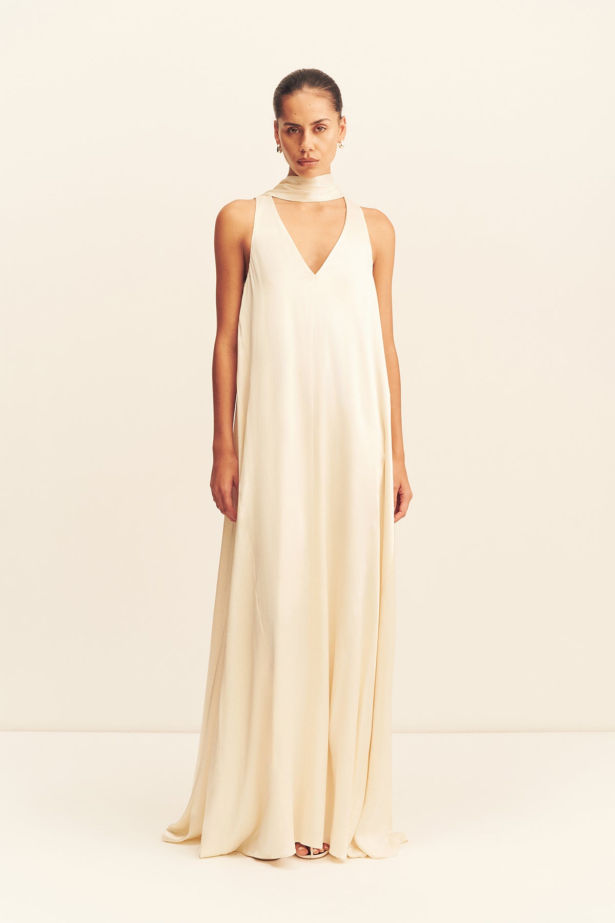 navy blue dress for baby girl La Lune Scarf Panelled Maxi Dress | Cream | Dresses