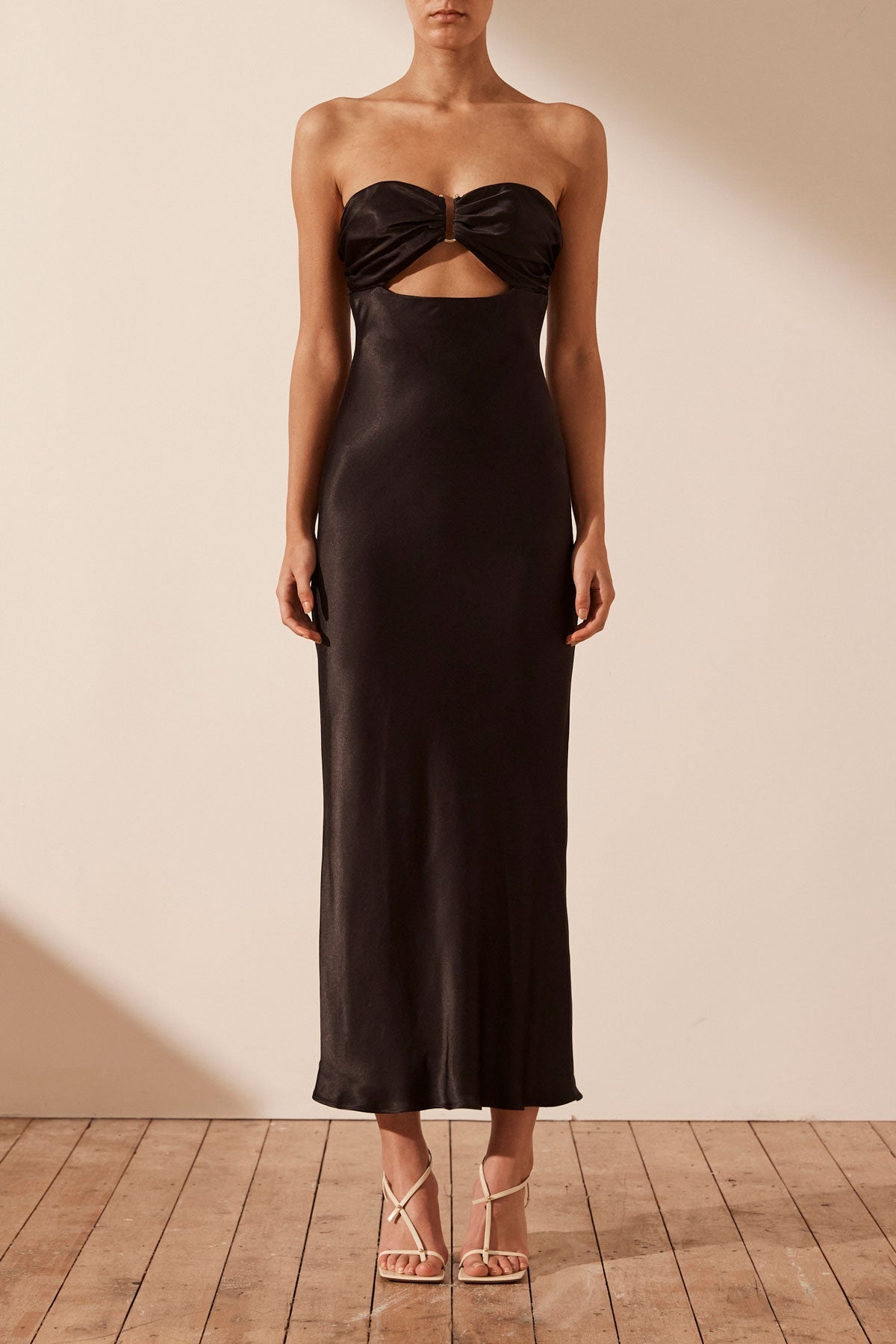 Camille Strapless Cut Out Midi Dress | Black | Dresses | Shona Joy
