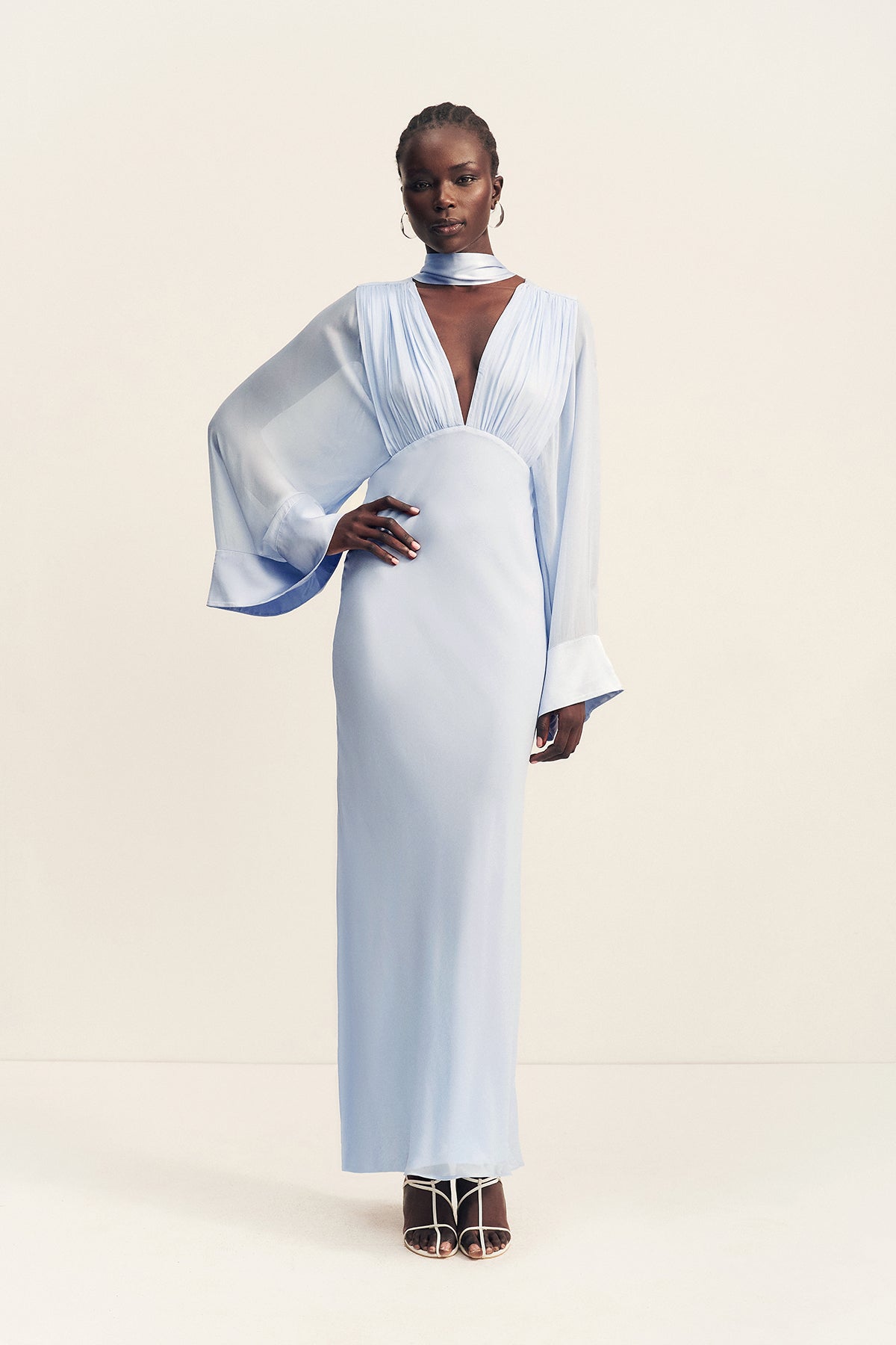 Shona Joy - Edie Flared Sleeve Maxi Dress With Scarf - Arcadian Blue Shona Joy - Edie Flared Sleeve Maxi Dress With Scarf - Arcadian Blue