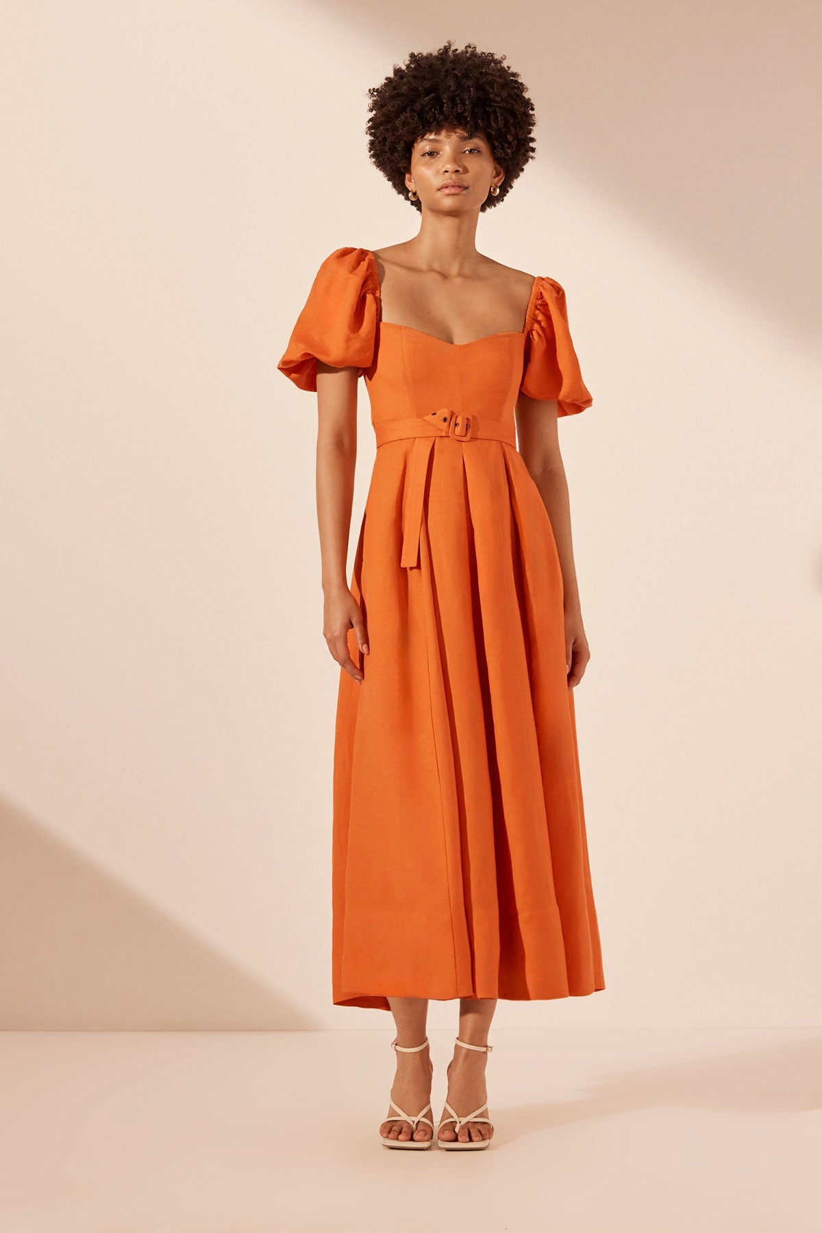 Soller Short Sleeve Panelled Midi Dress, Tangerine