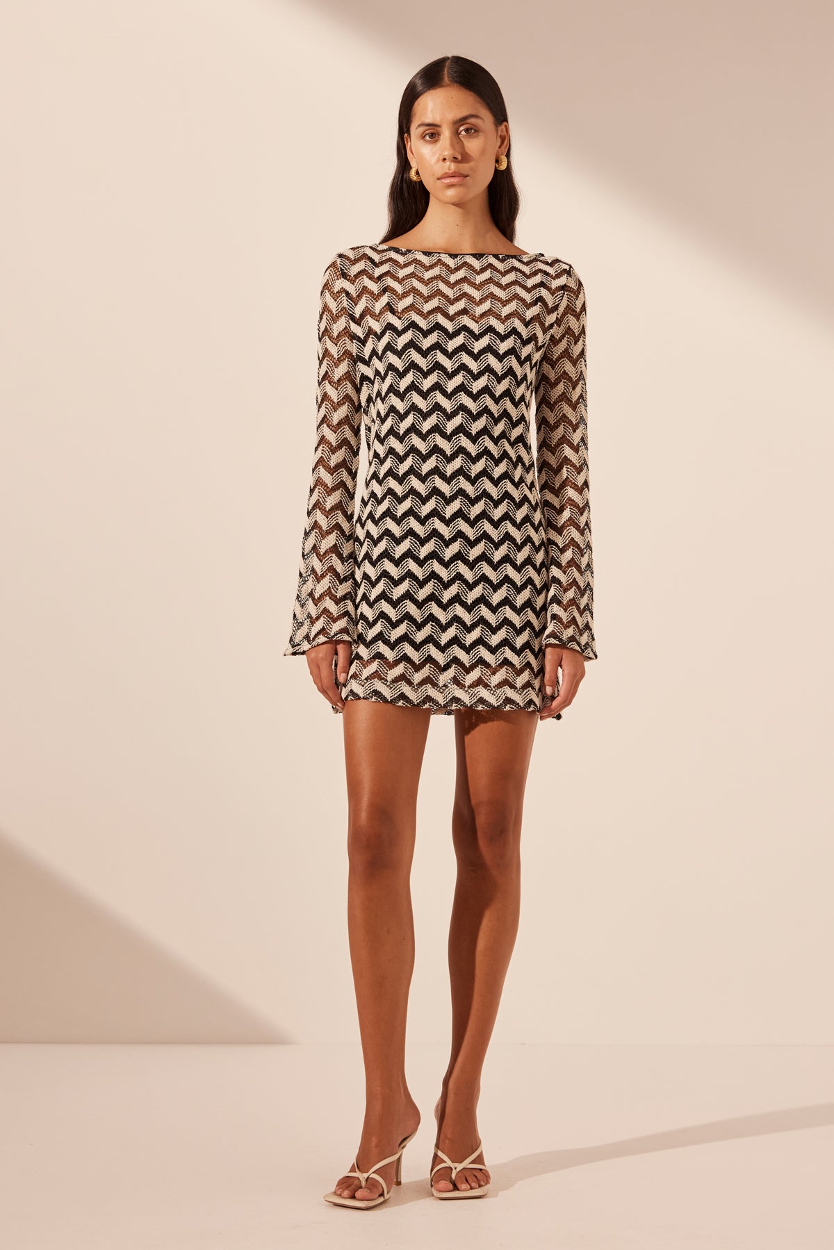 Noor Long Sleeve Mini Dress | Black/Oyster | Dresses | Shona Joy
