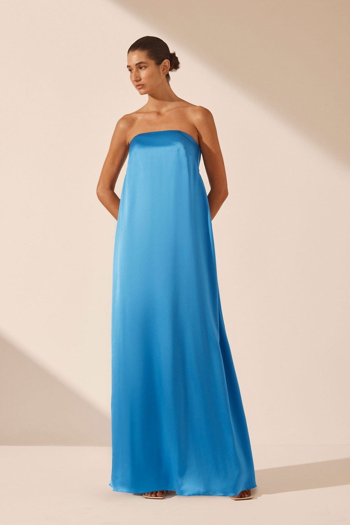 Ciel Silk Strapless Column Maxi Dress | Aqua | Dresses | Shona Joy