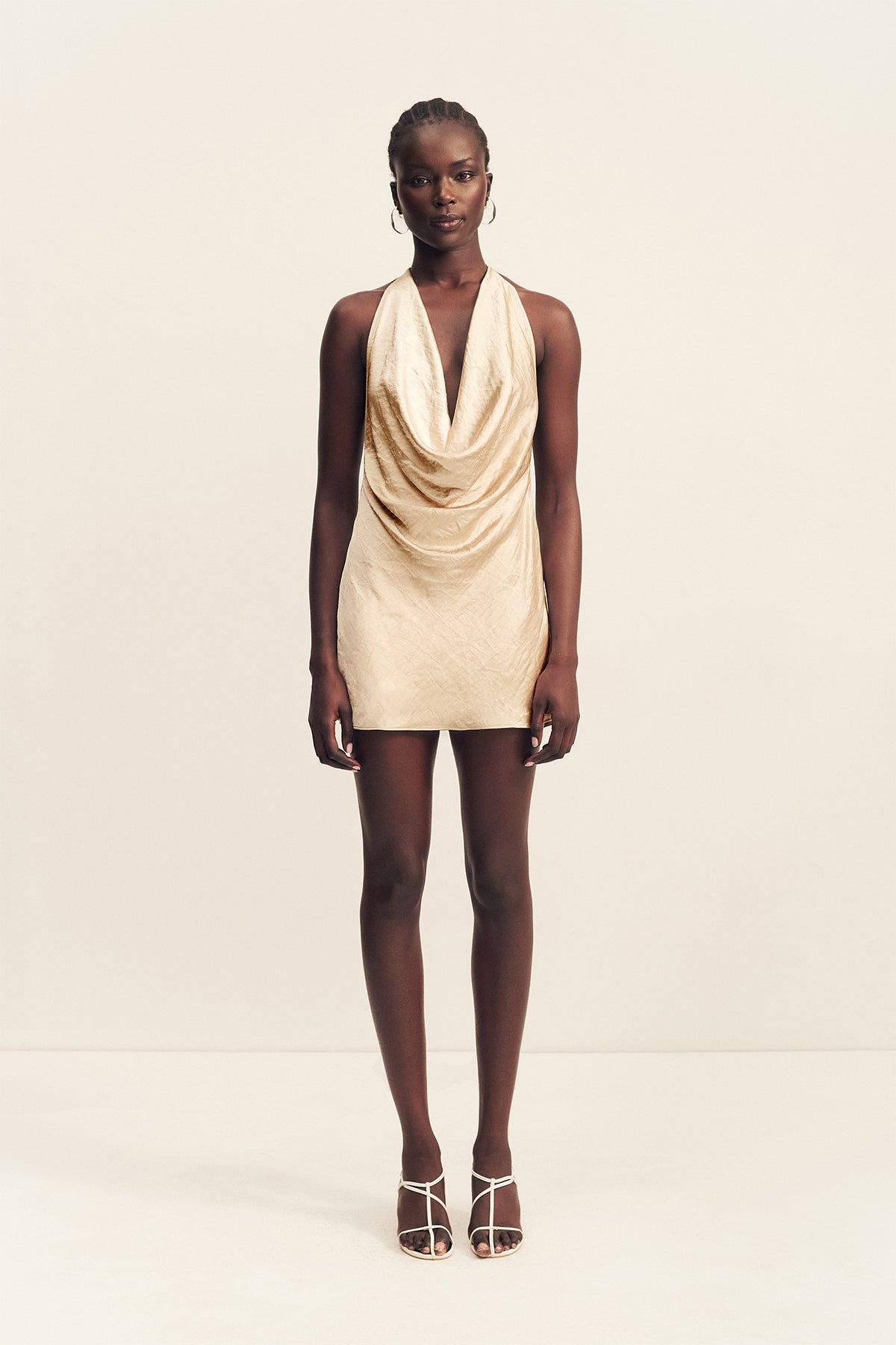 Shona Joy Andie Low Cowl Mini Dress in Metallic Neutral - size Aus 6/US 2 Shona Joy Andie Low Cowl Mini Dress in Metallic Neutral - size Aus 6/US 2