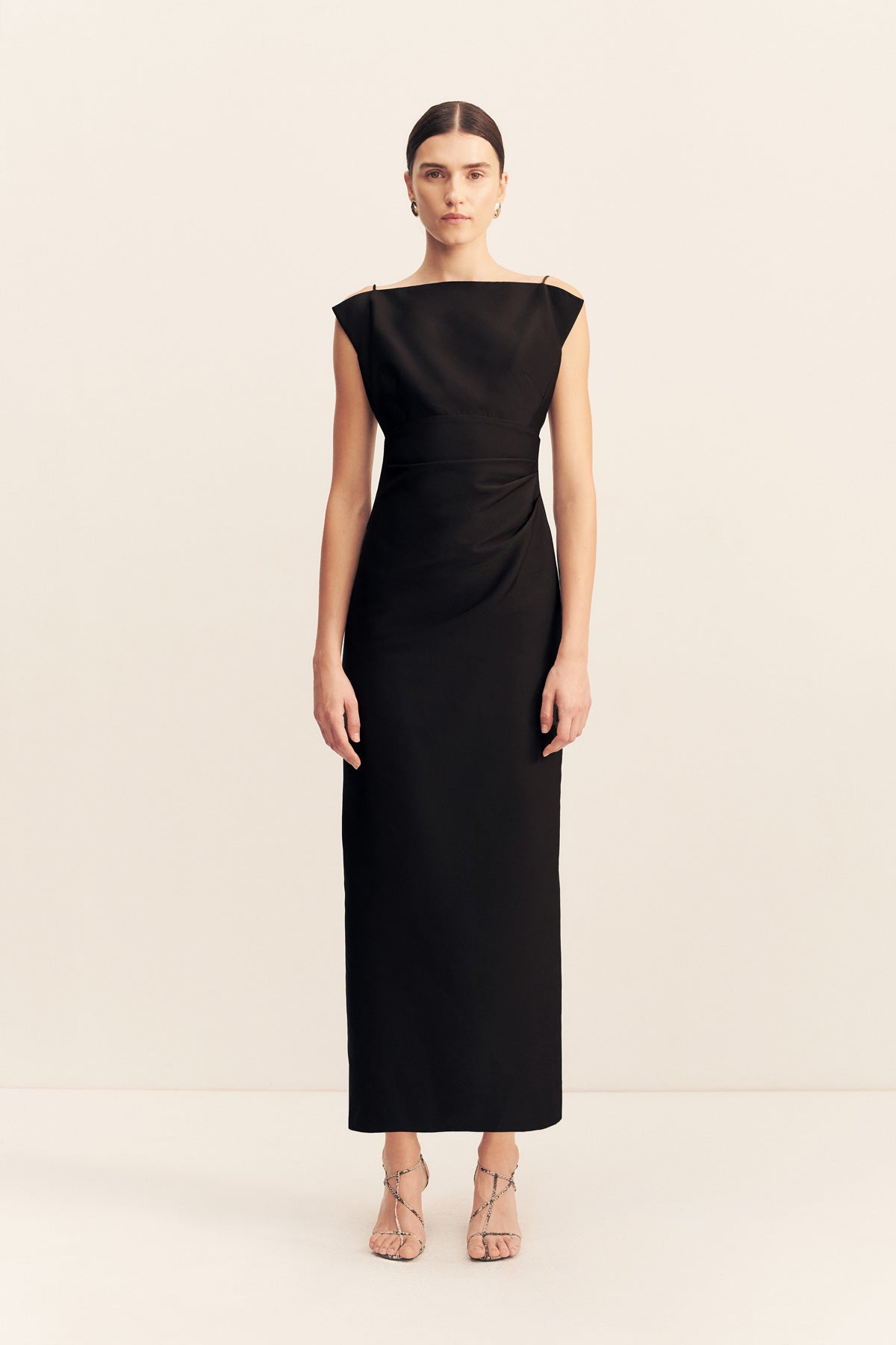 Otis Draped High Neck Midi Dress | Black | Dresses | Shona Joy