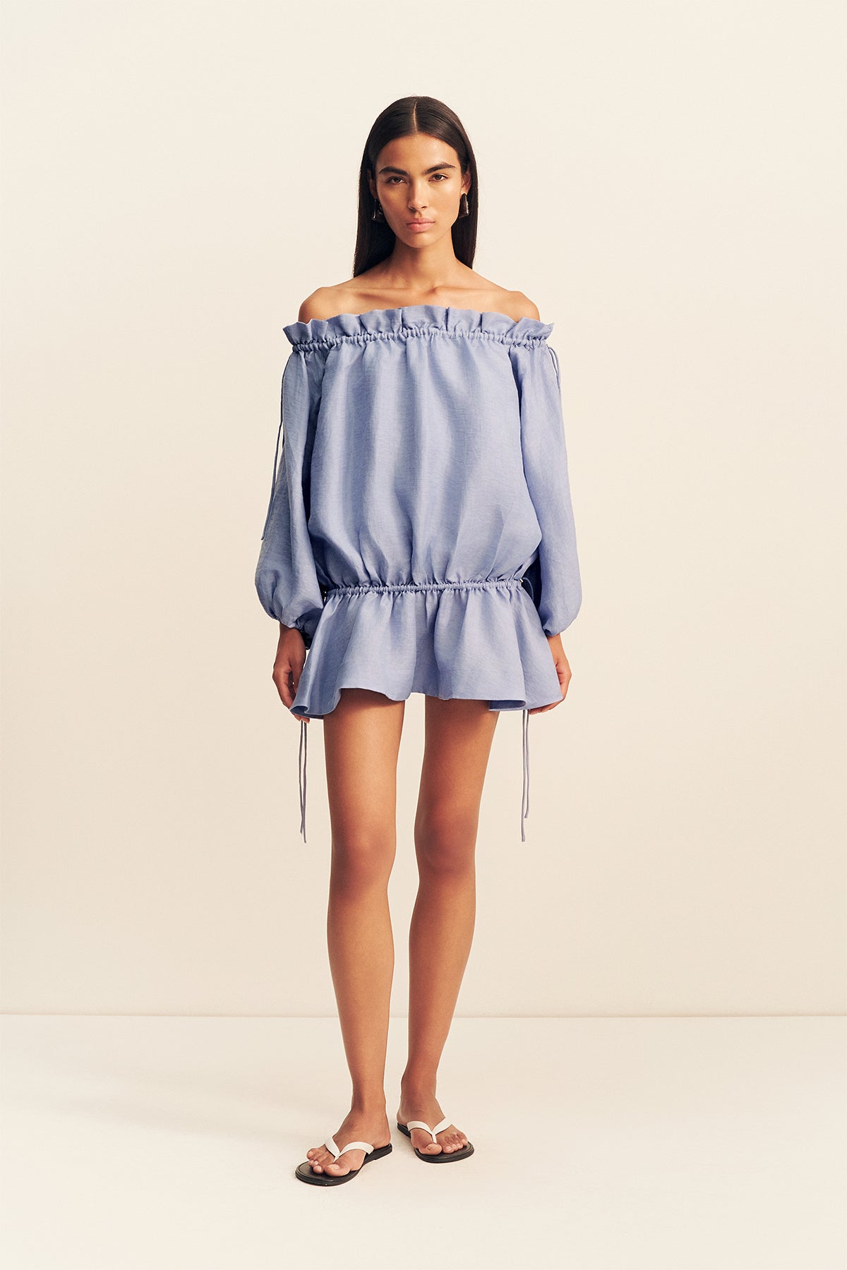 shona joy willow ruffle mini dress - Marlowe Linen Blend Off Shoulder Berta Dress Bride 2019 Cross front halter tie loop:Men's Executive Colour:Silver Grey
