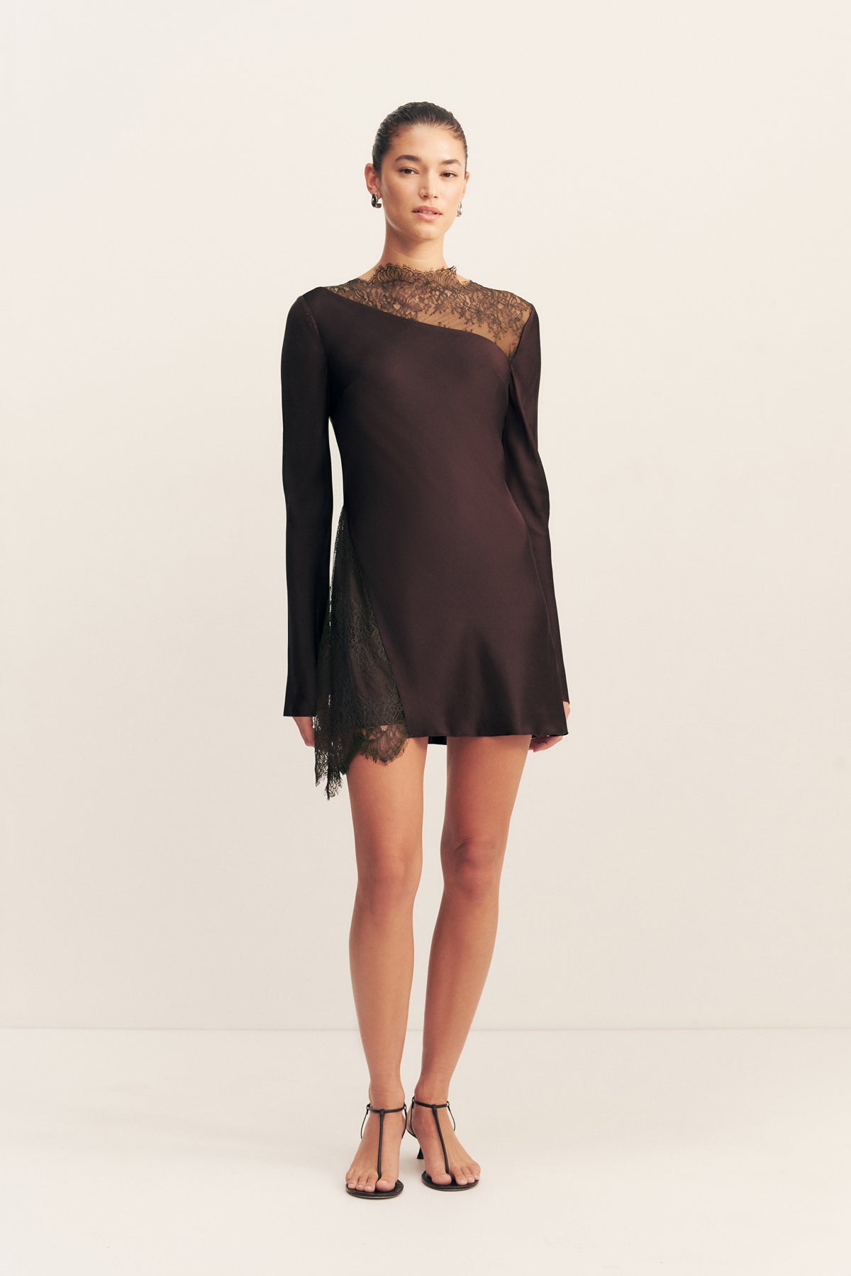 Shona Joy - Allegra Lace Panelled Micro Mini Dress - Espresso Shona Joy - Allegra Lace Panelled Micro Mini Dress - Espresso