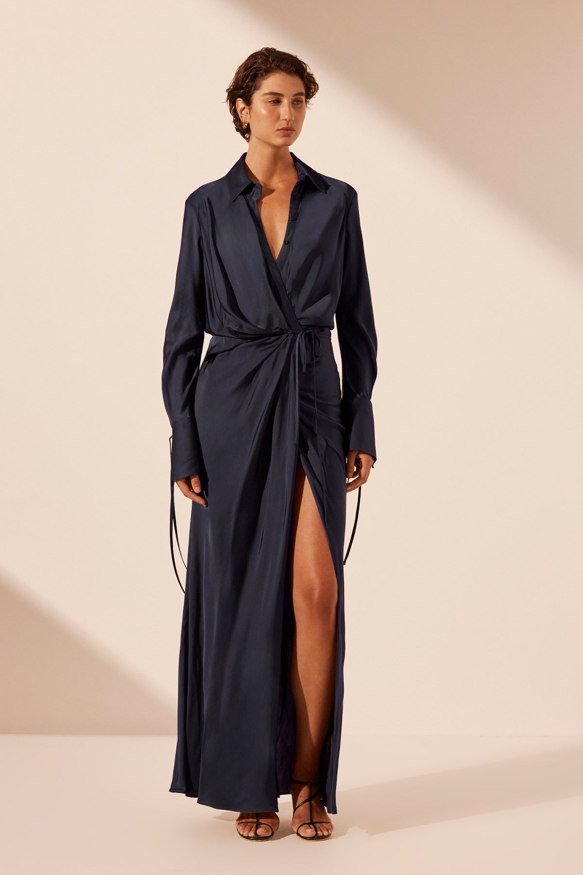 SHAE DRAPED SHIRT MAXI DRESS AEGEAN BLUE DRESSES SHONA JOY