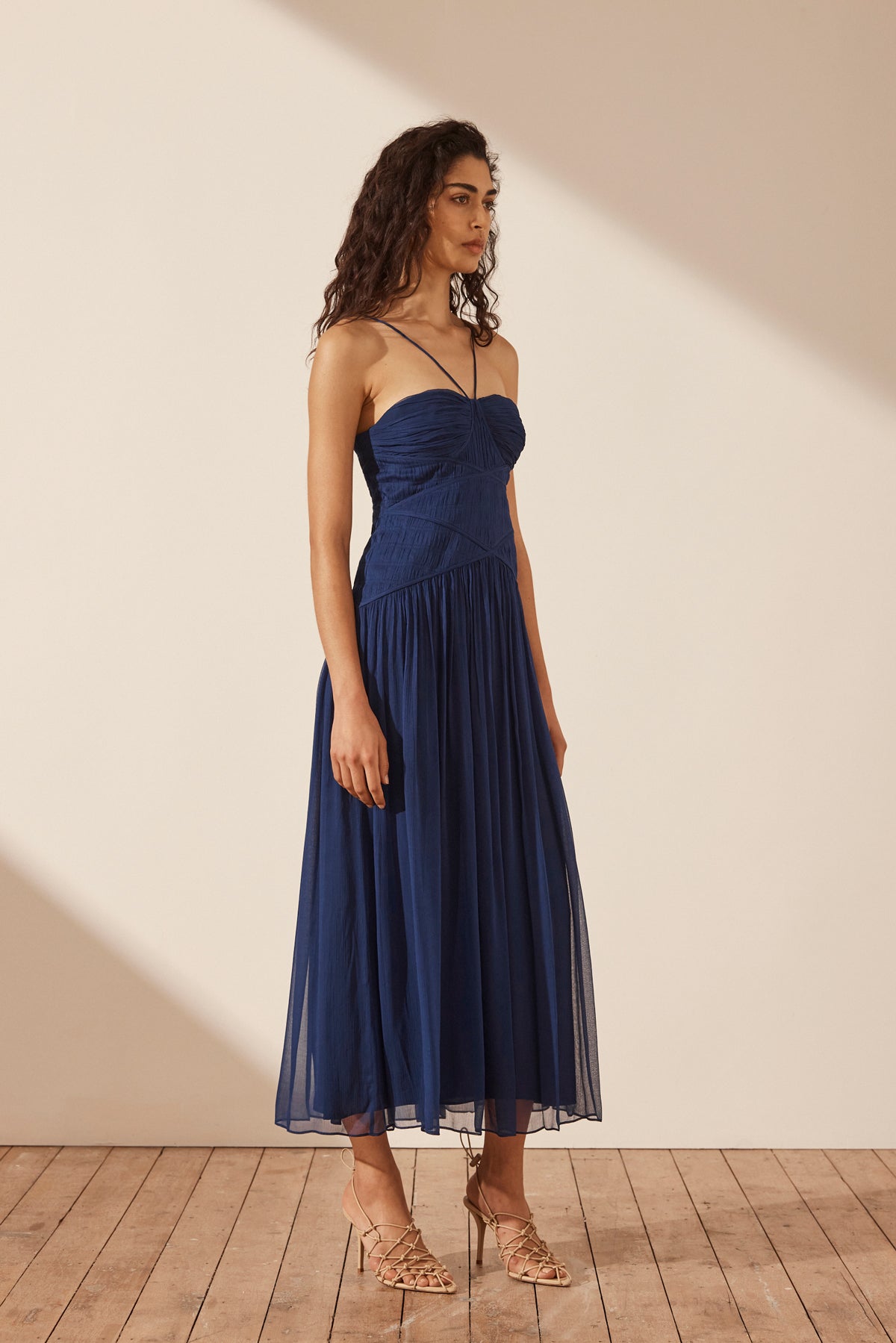 Isola Ruched Bodice Midi Dress | Tyrrhenian Blue | Dresses | Shona