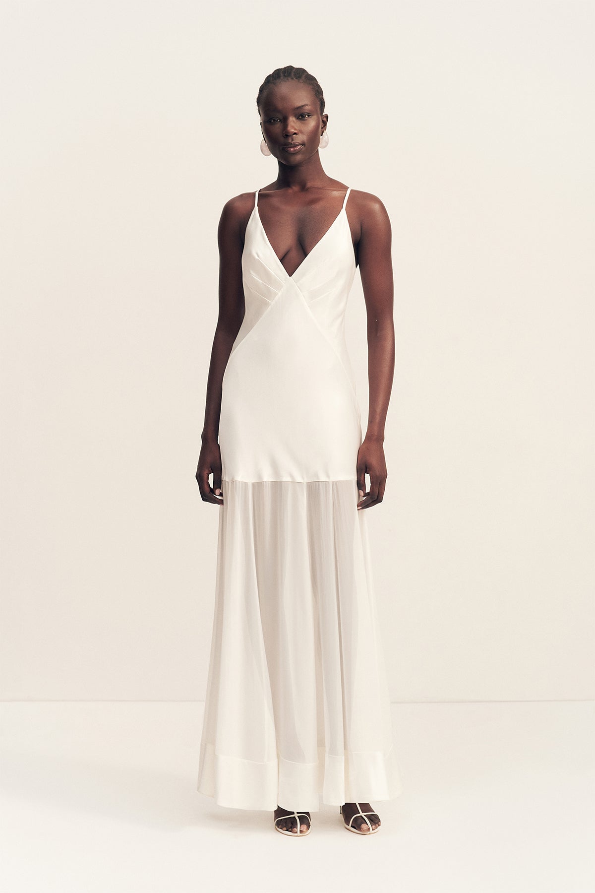 fitted lace wedding dress Moraya Plunged Maxi Dress | Ivory | Dresses