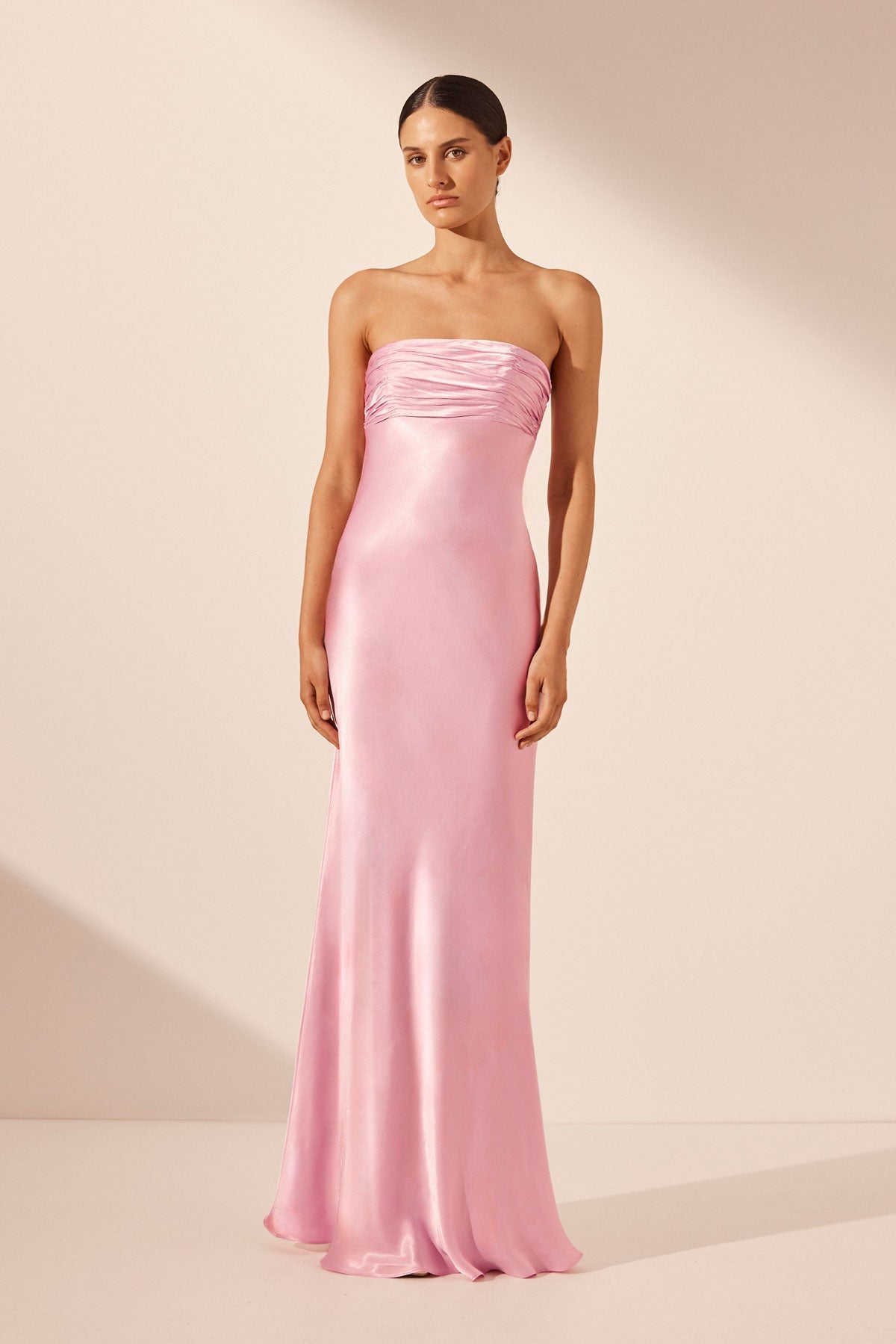 La Lune Strapless Ruched Bodice Maxi Dress Peony Dresses