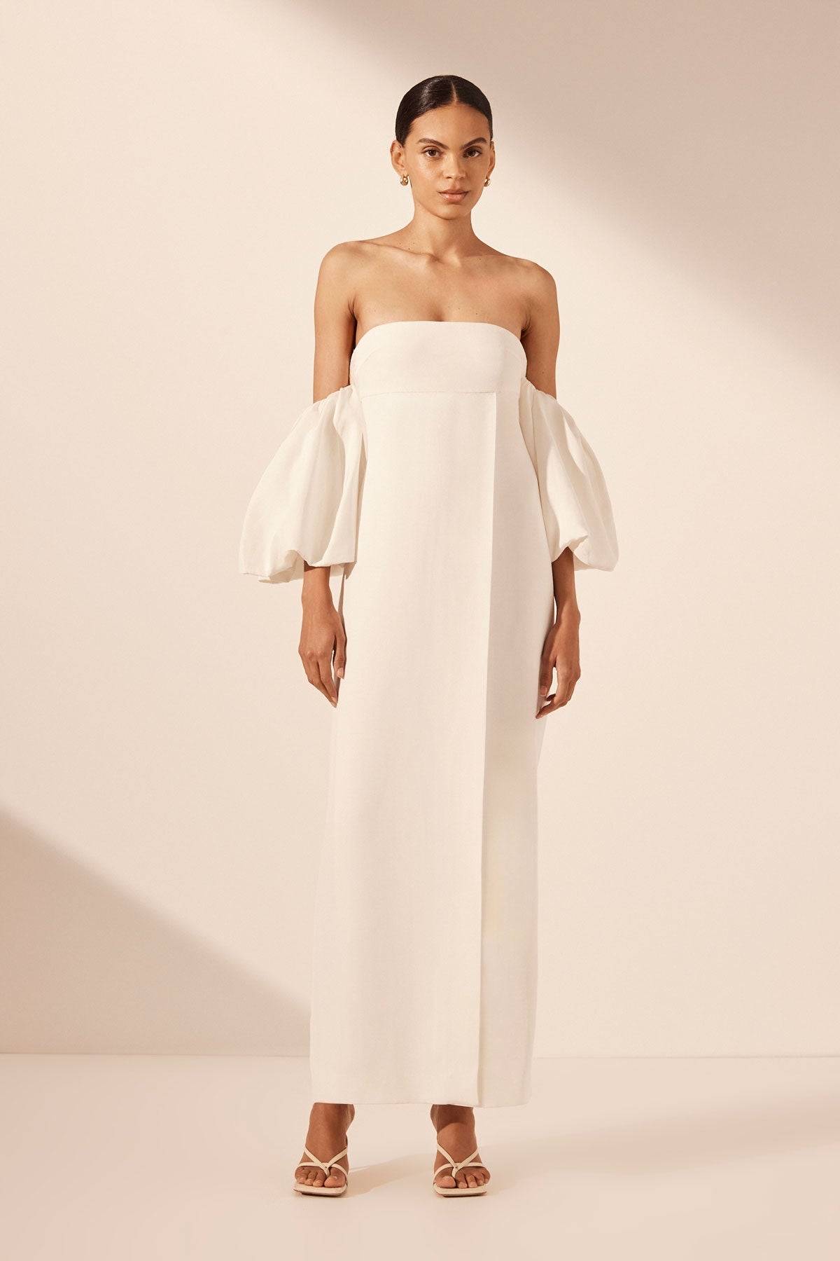La Lune Otto Puff Sleeve Column Maxi Dress | Ivory | Dresses | Shona Joy