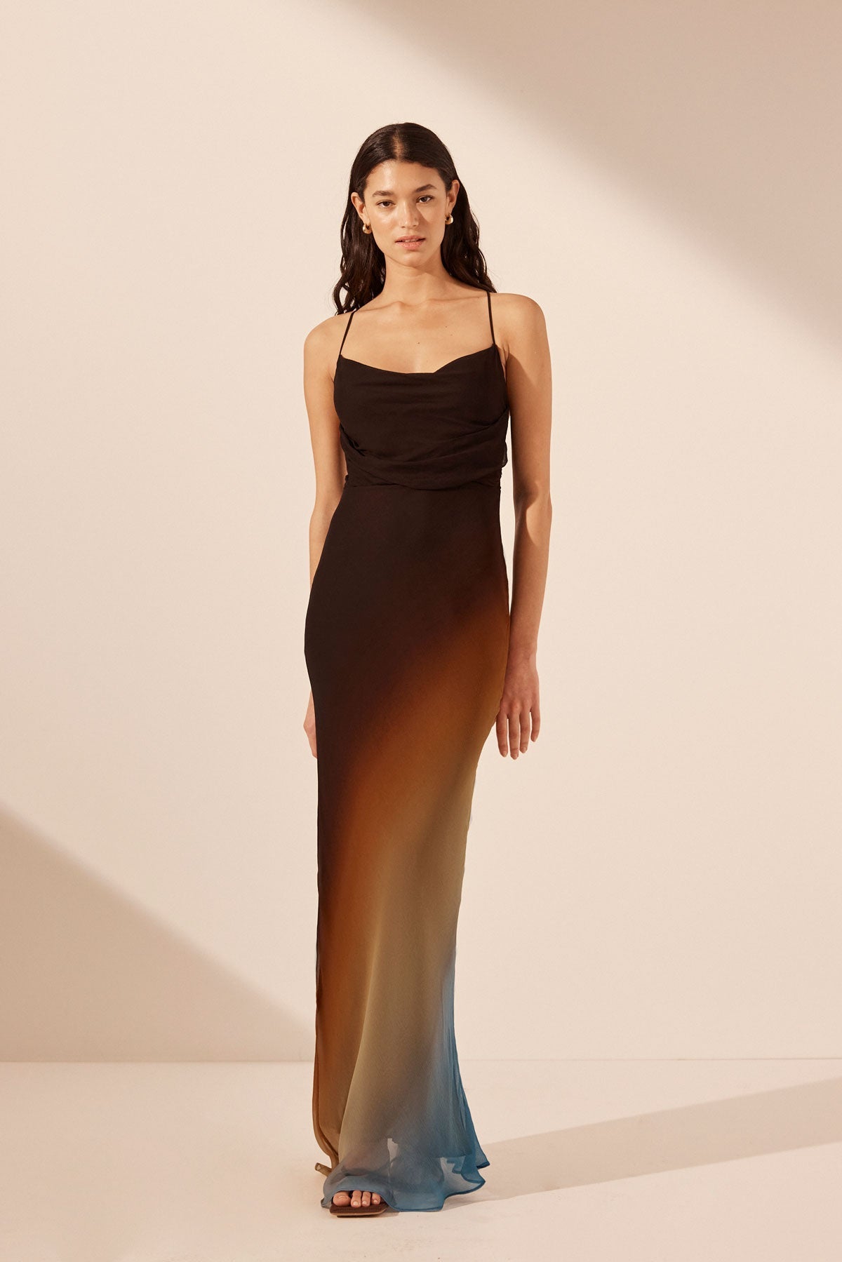 Ivana Lace Back Bias Maxi Dress | Chocolate/Multi | Dresses | Shona Joy
