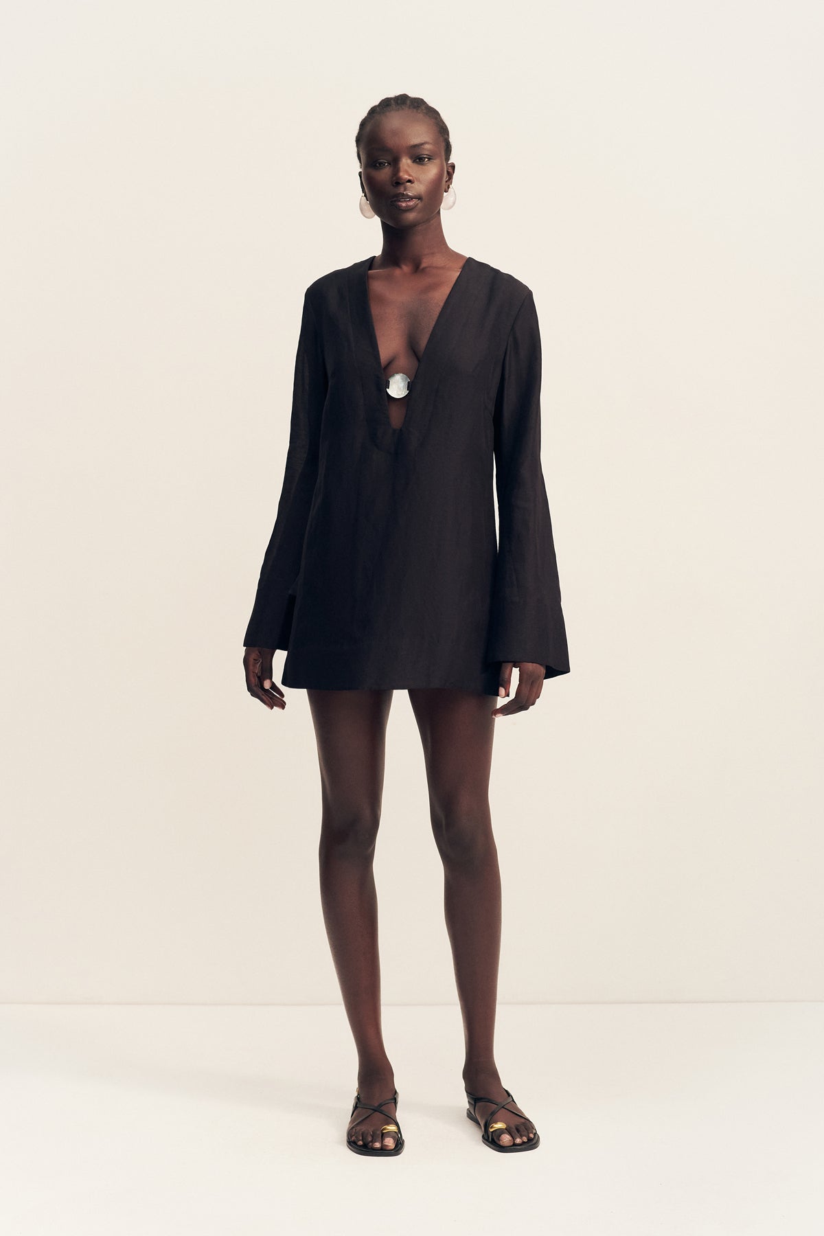 Paloma Plunged Long Sleeve Mini Dress | Black | Dresses | Shona