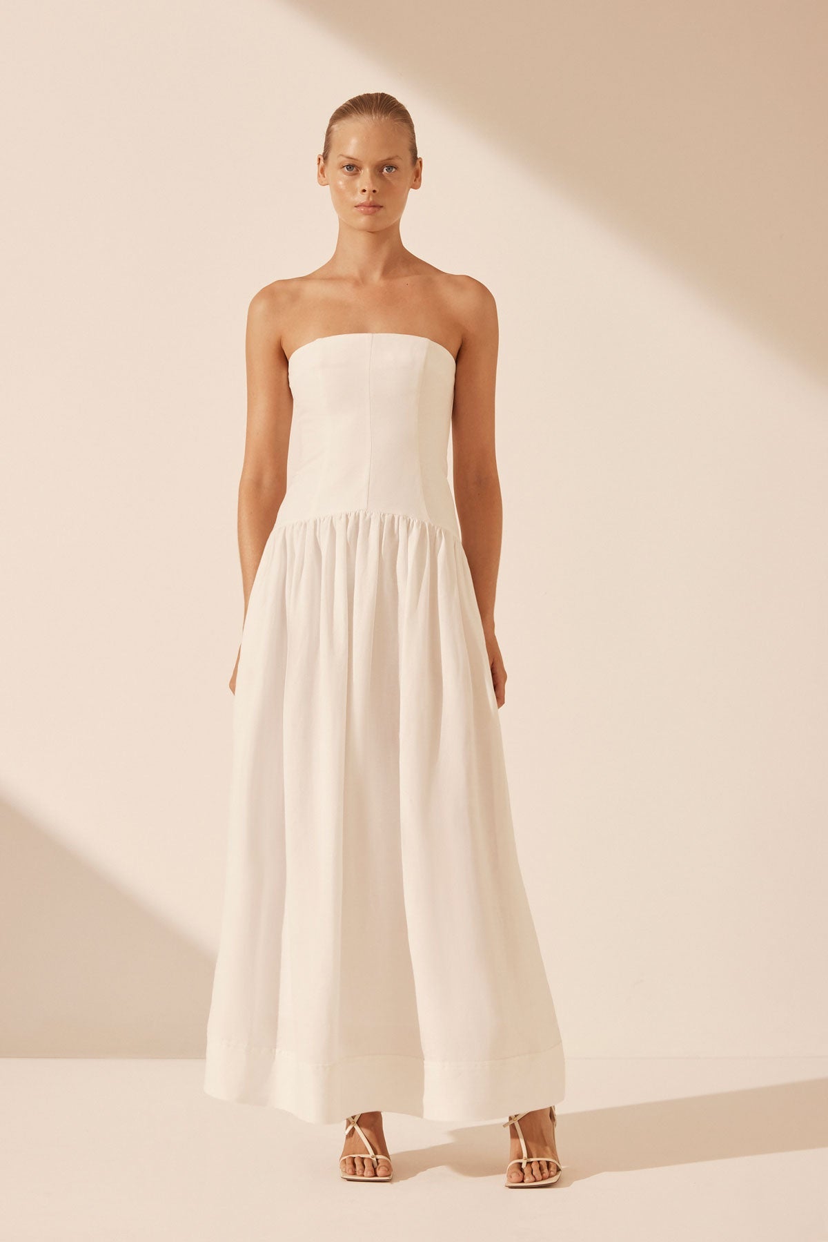 Blanc Linen Strapless Panelled Maxi Dress Ivory Dresses