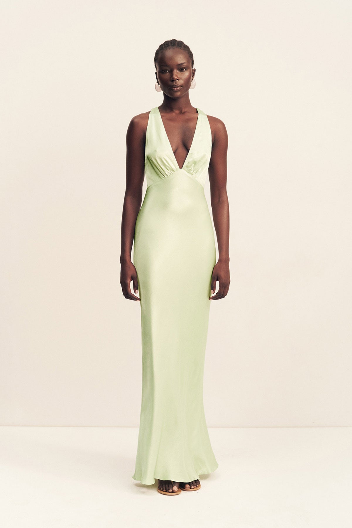La Lune Plunged Cross Back Maxi Dress | Key Lime | Dresses | Shona