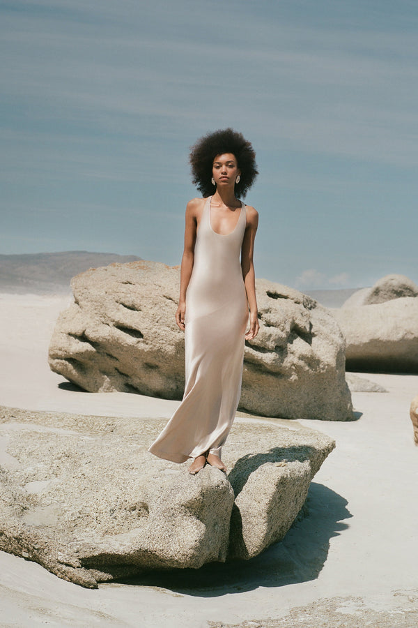 SAVANNA RACER BACK MAXI DRESS - CHAMPAGNE