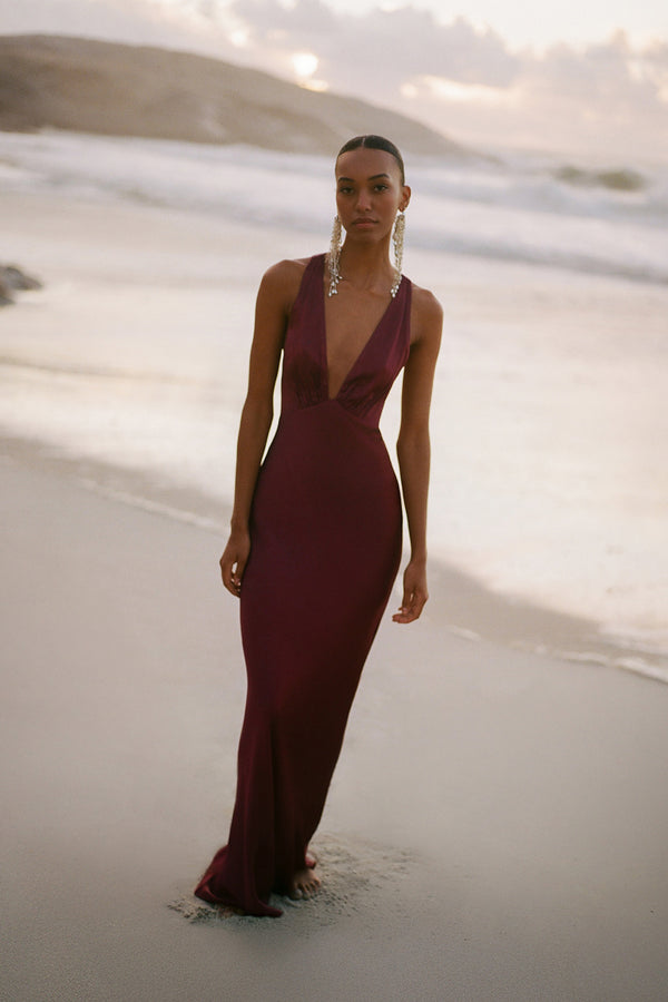 LA LUNE PLUNGED CROSS BACK MAXI DRESS - SHIRAZ