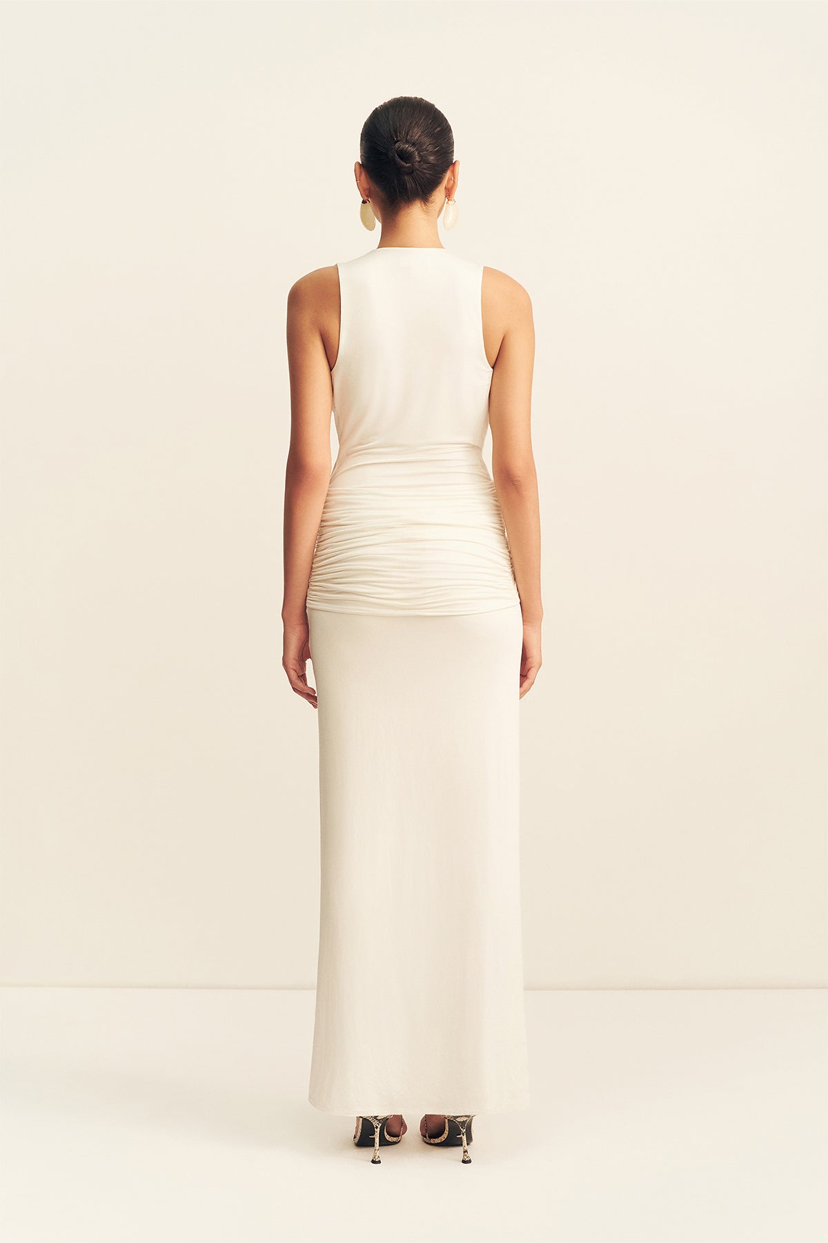 Miro Slinky Jersey Plunged Maxi Dress | Ivory | Dresses | Shona