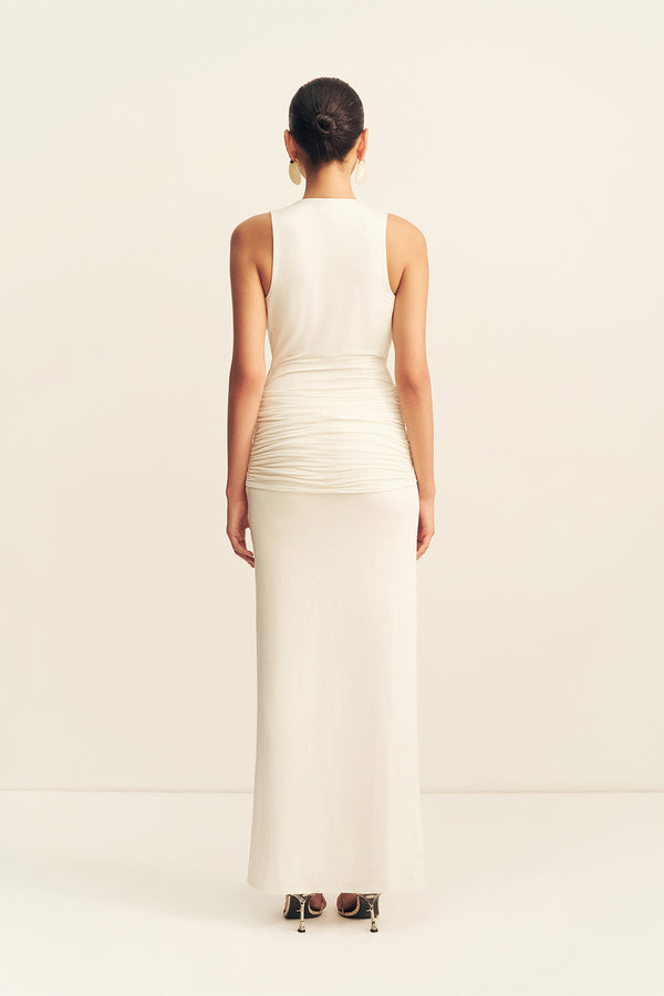 MIRO SLINKY JERSEY PLUNGED MAXI DRESS - IVORY