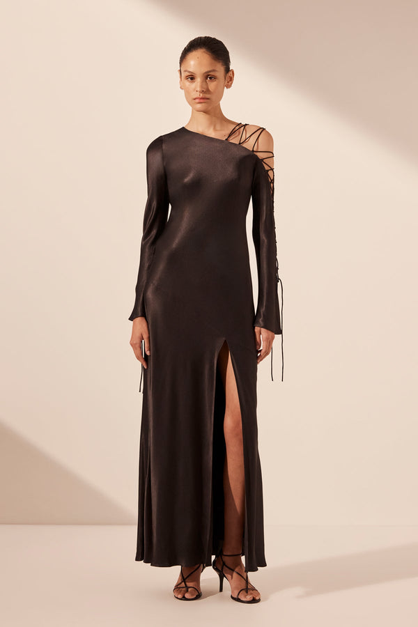 NORA LACE DETAIL MAXI DRESS - BLACK_F