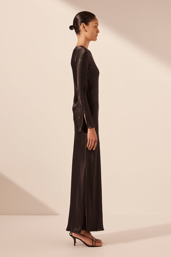 NORA LACE DETAIL MAXI DRESS - BLACK_S